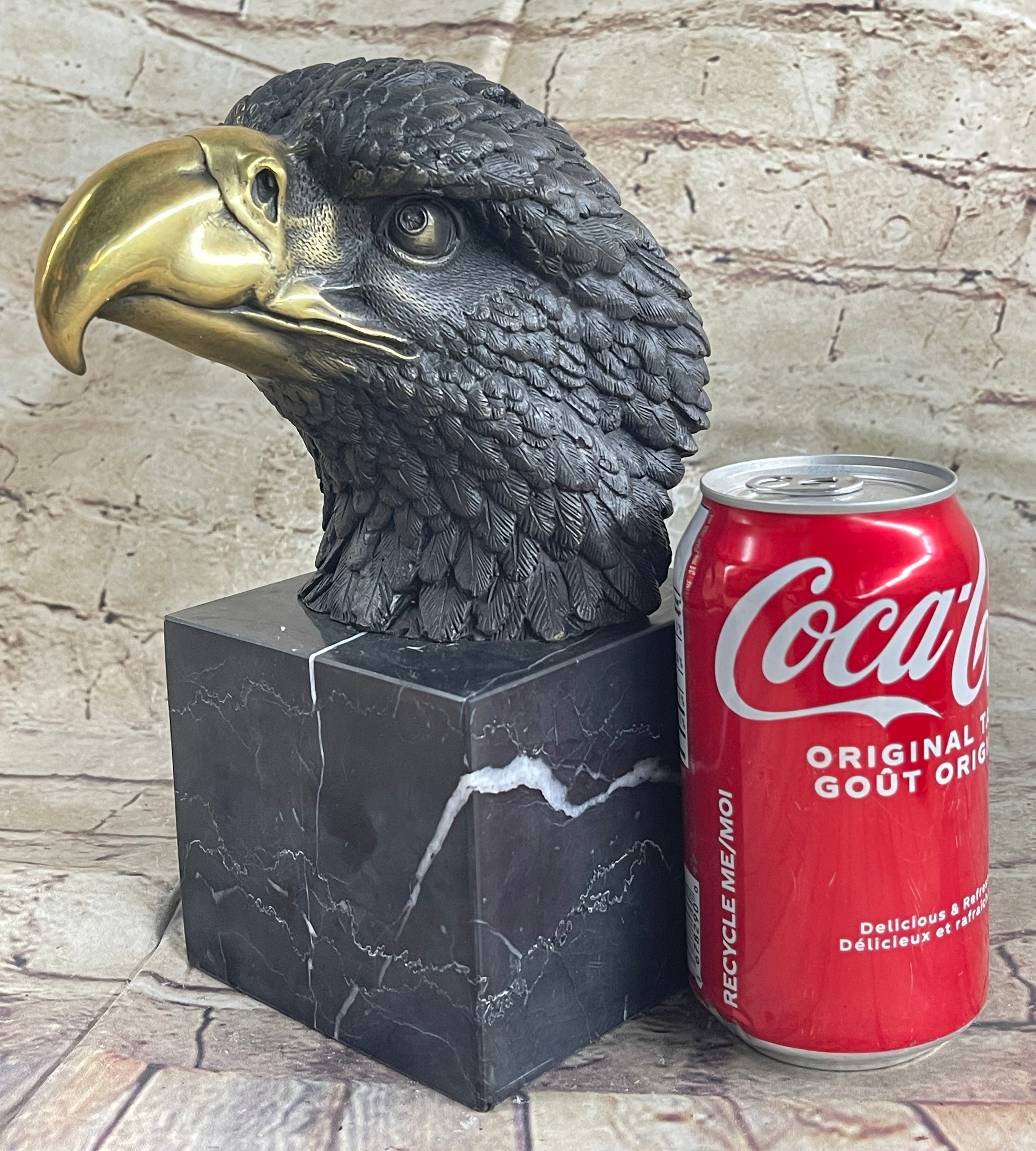 American Bald Eagle Head Bronze Metal Bust Sculpture Statue on Marble Base by Milo