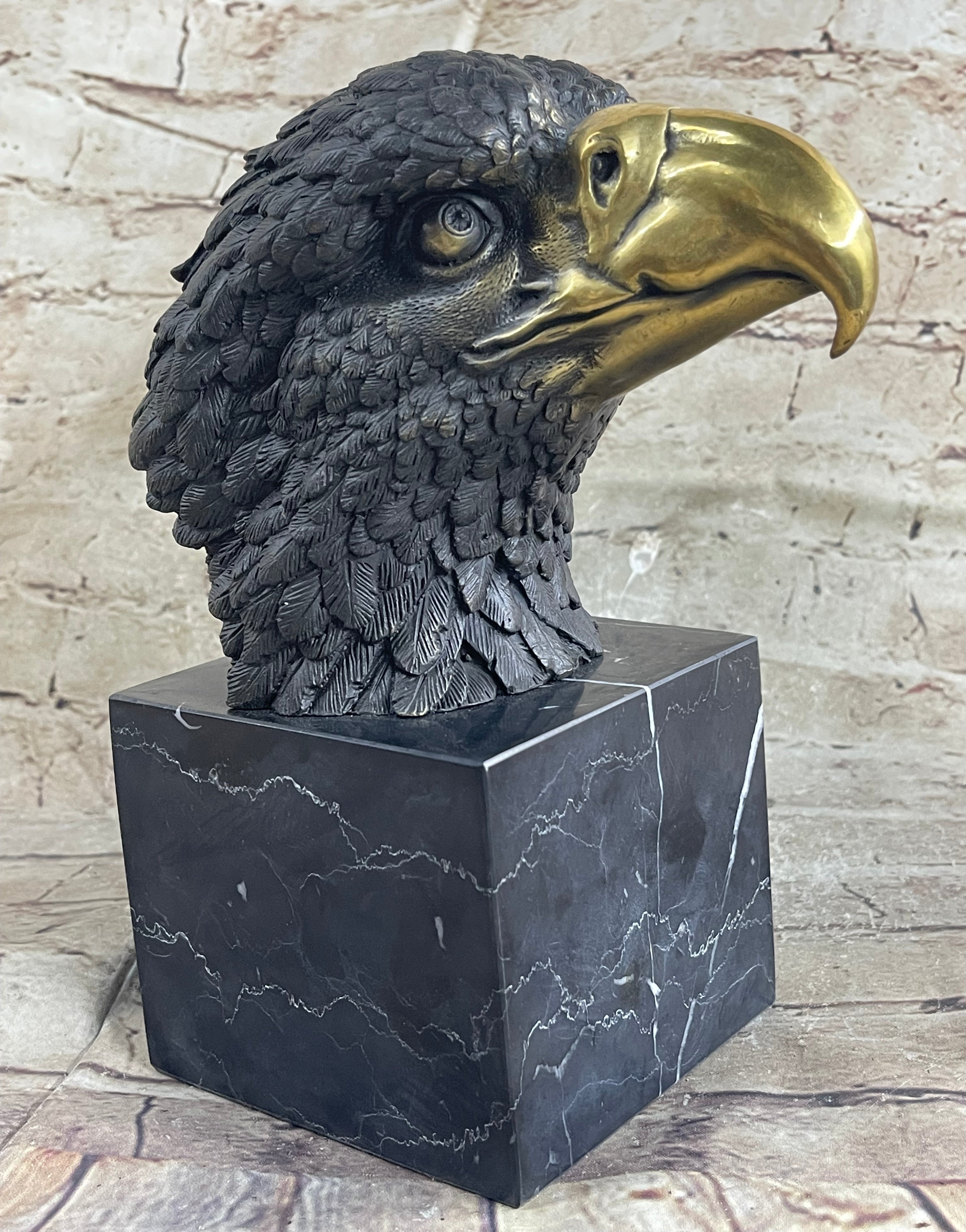 American Bald Eagle Head Bronze Metal Bust Sculpture Statue on Marble Base by Milo