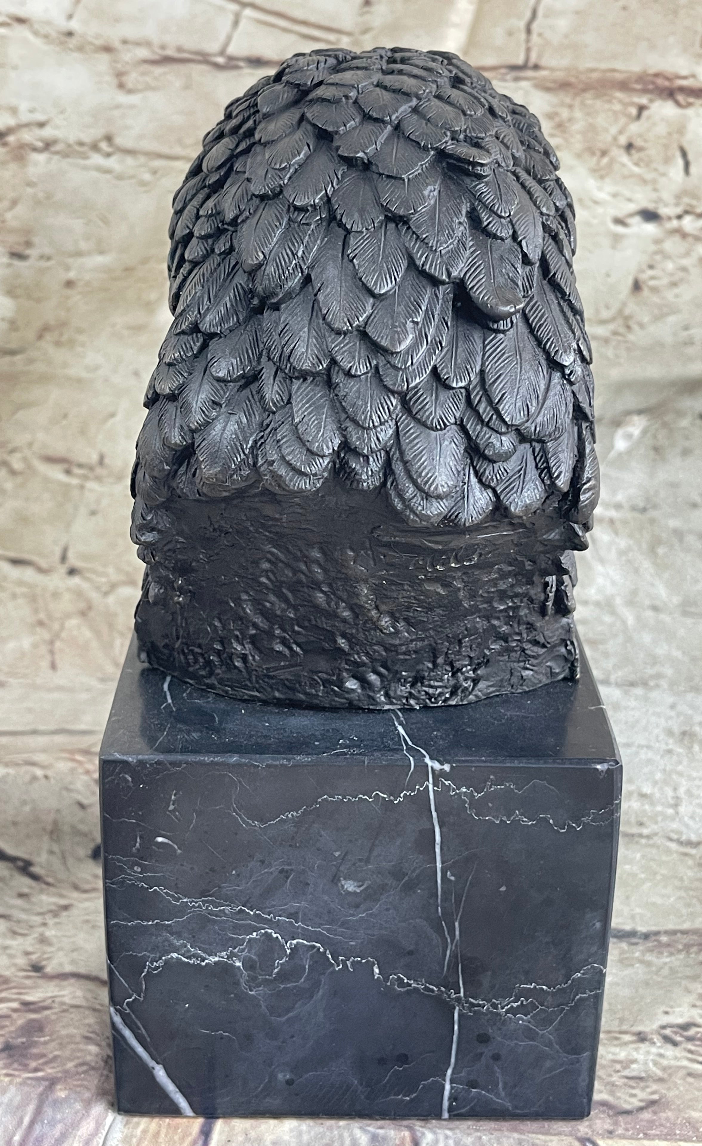 American Bald Eagle Head Bronze Metal Bust Sculpture Statue on Marble Base by Milo