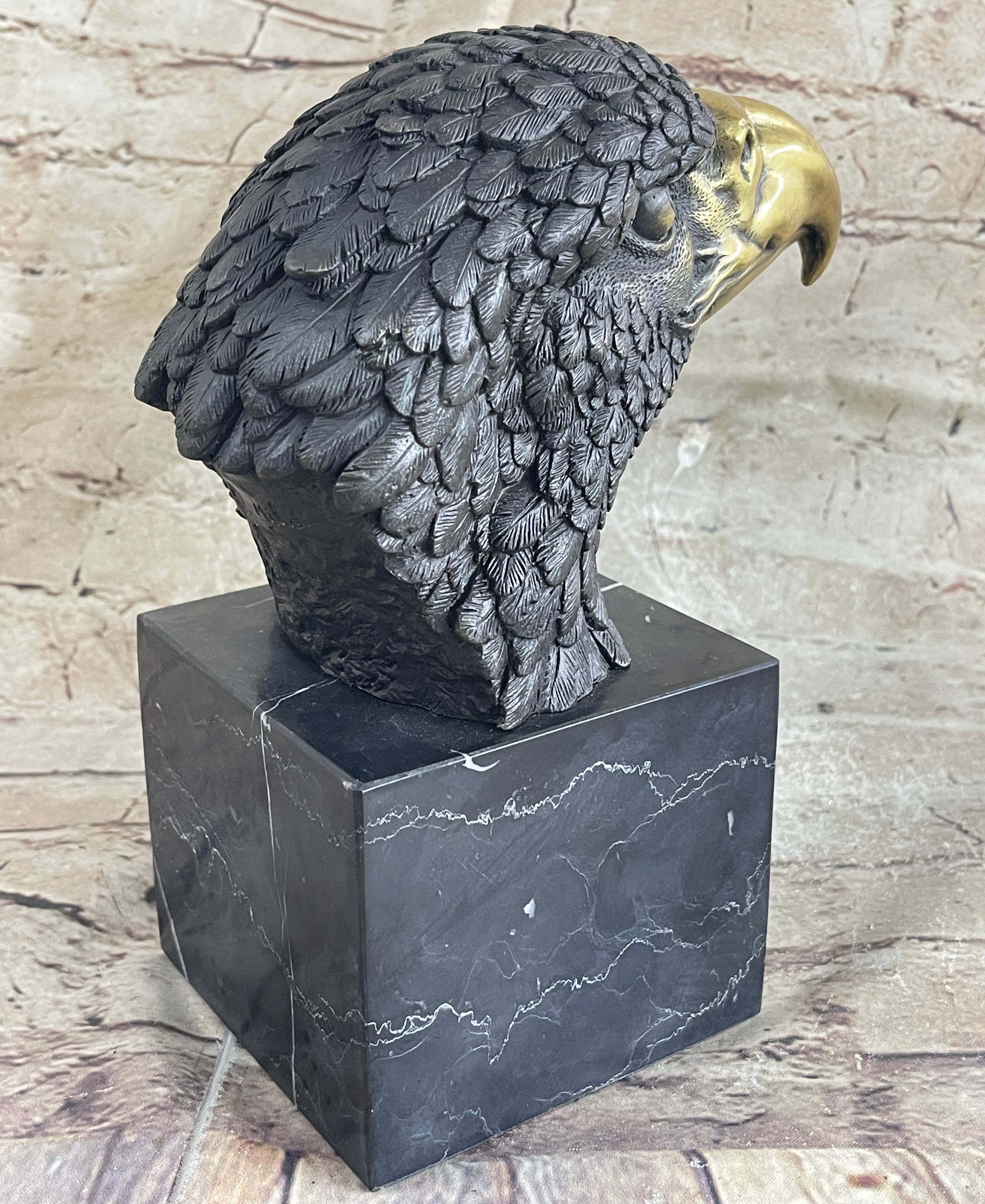 American Bald Eagle Head Bronze Metal Bust Sculpture Statue on Marble Base by Milo