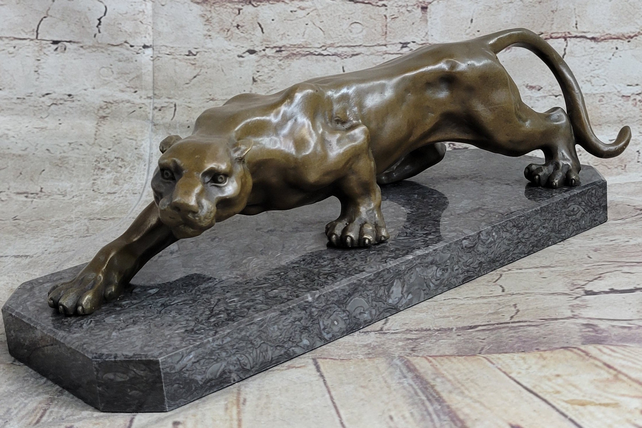 Cougar Panther Lioness Mountain Lion Bronze Statue Sculpture Figure Barye 5" x 16"