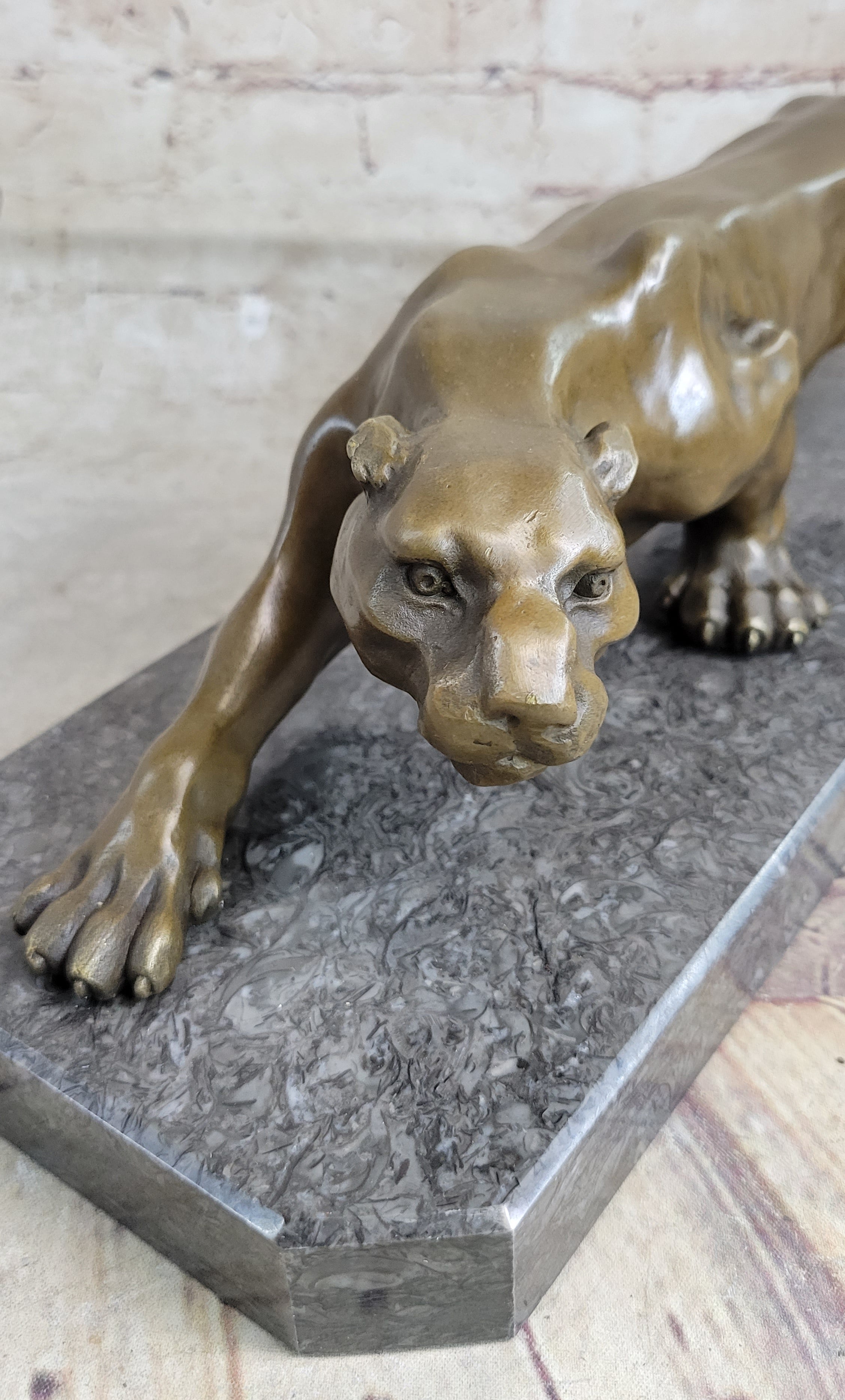 Cougar Panther Lioness Mountain Lion Bronze Statue Sculpture Figure Barye 5" x 16"