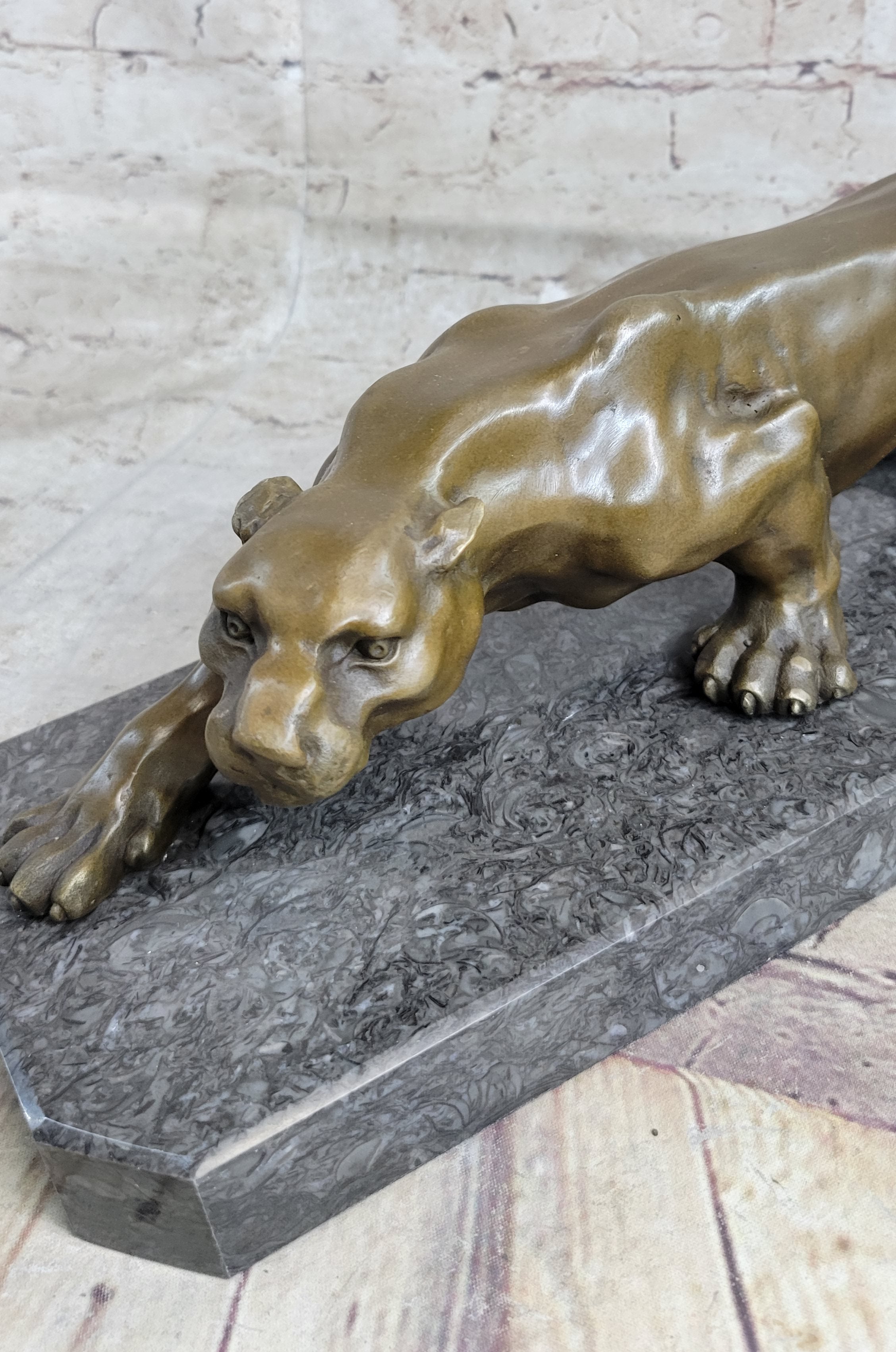 Cougar Panther Lioness Mountain Lion Bronze Statue Sculpture Figure Barye 5" x 16"