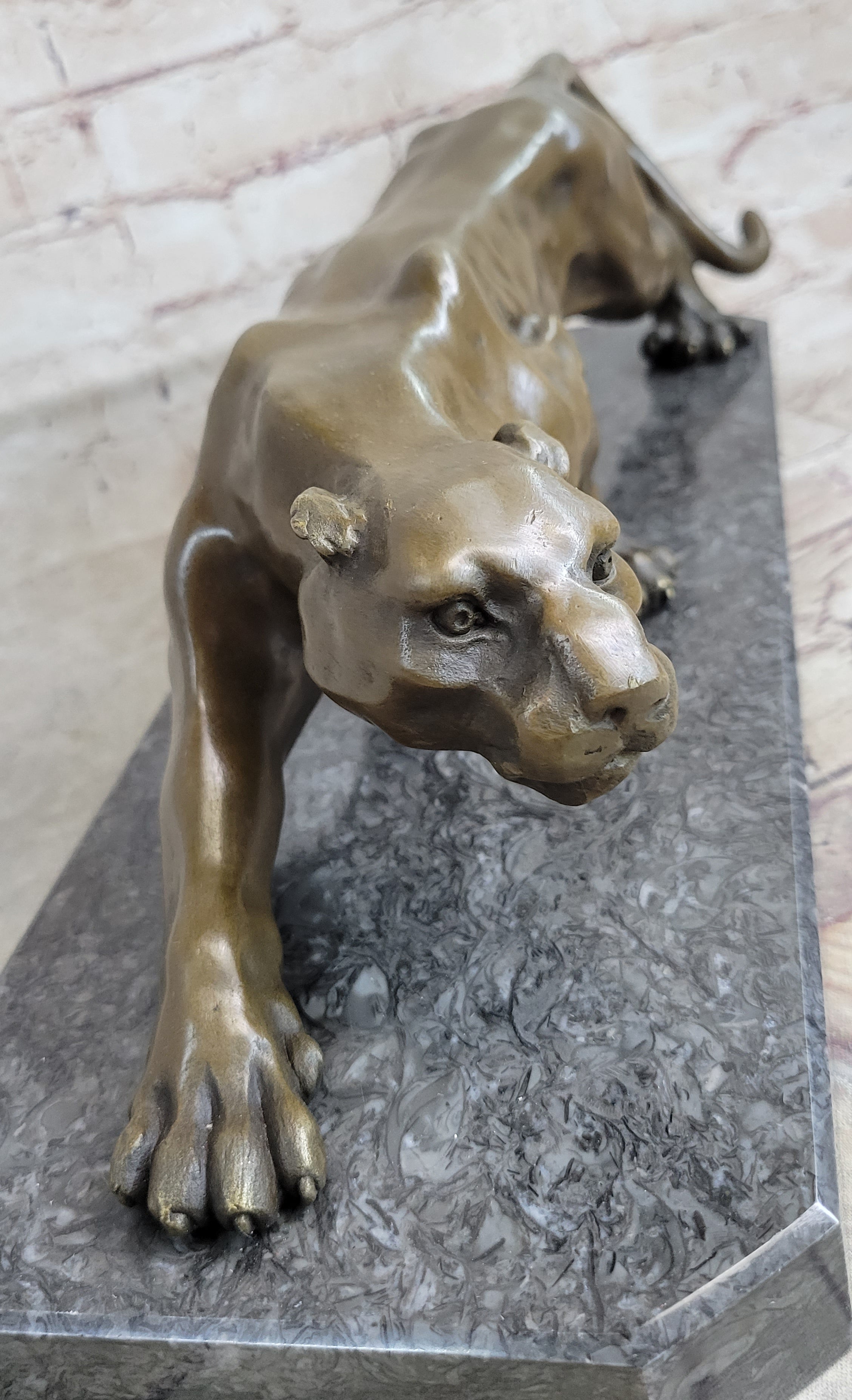 Cougar Panther Lioness Mountain Lion Bronze Statue Sculpture Figure Barye 5" x 16"