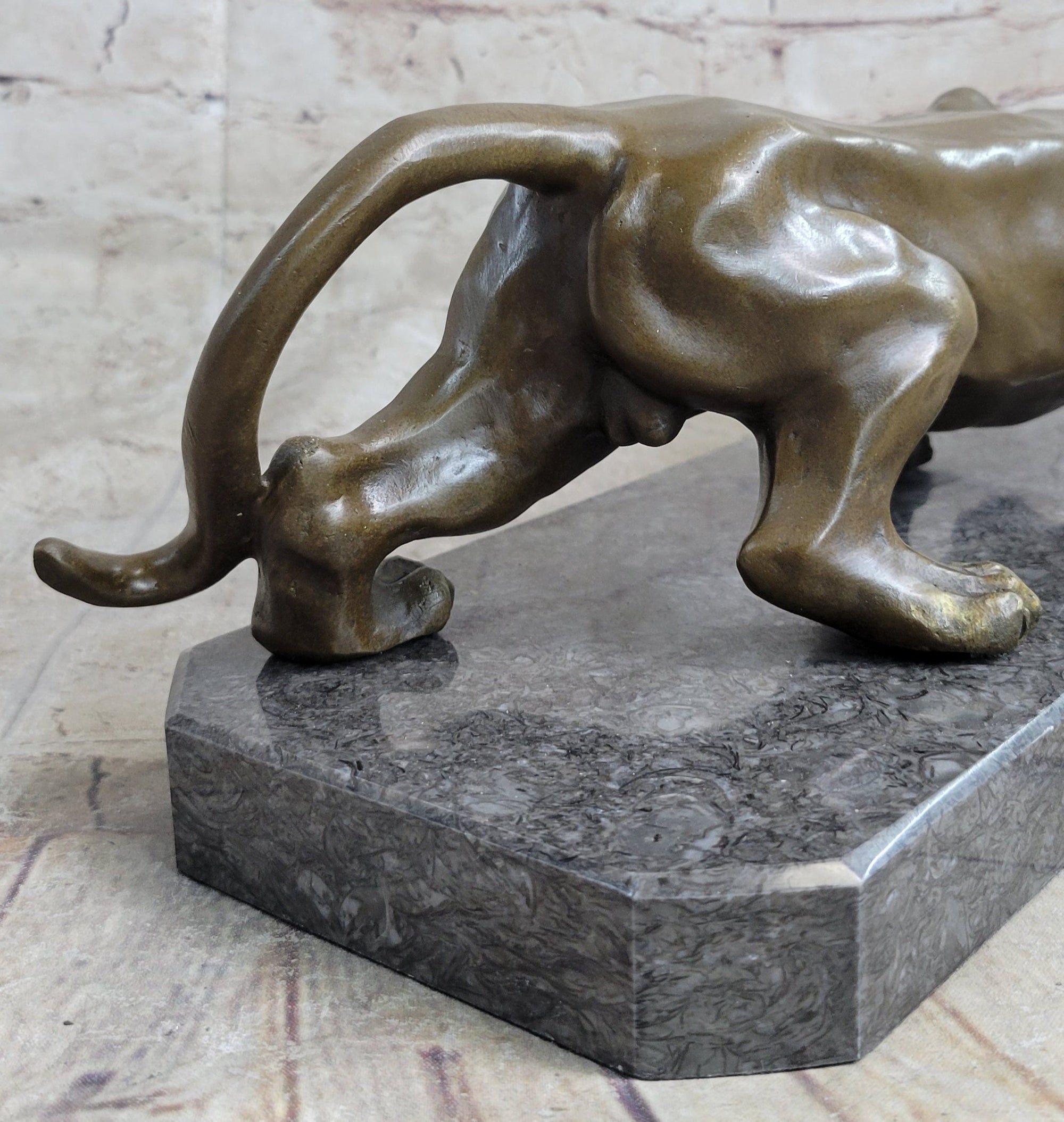 Cougar Panther Lioness Mountain Lion Bronze Statue Sculpture Figure Barye 5" x 16"