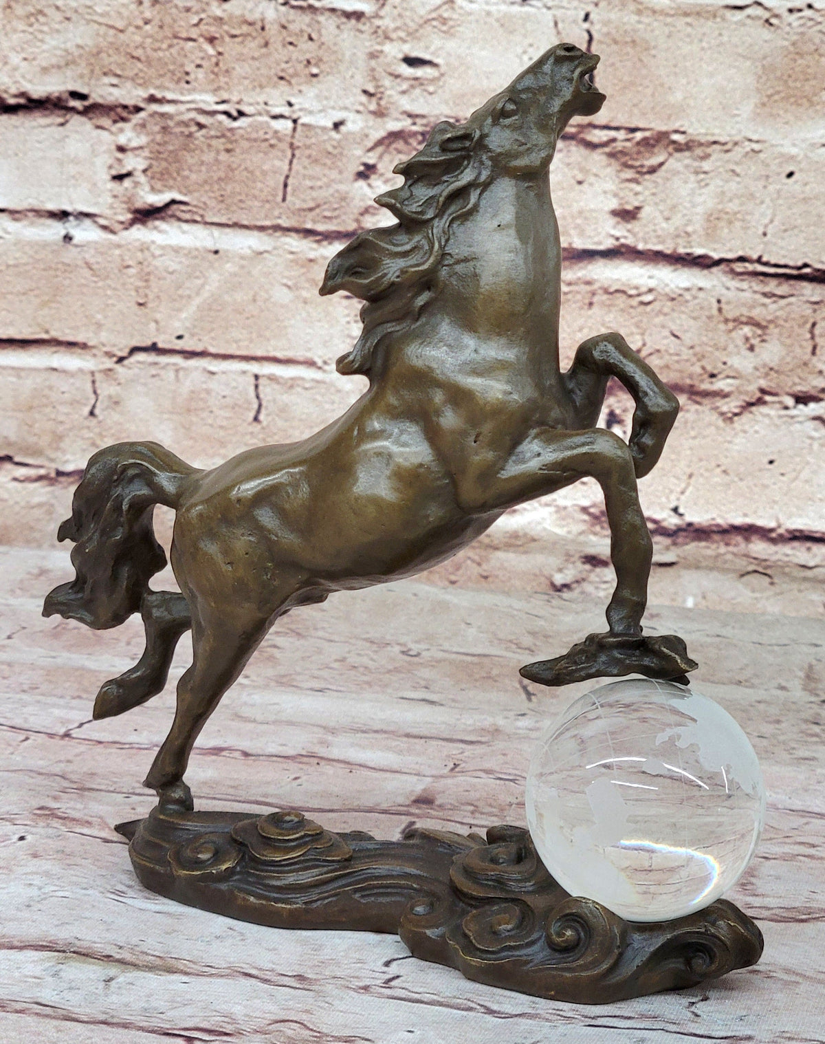 Bronze Horse Figurine Sculpture w/ Crystal Ball - Signed Original Equestrian Art by Milo