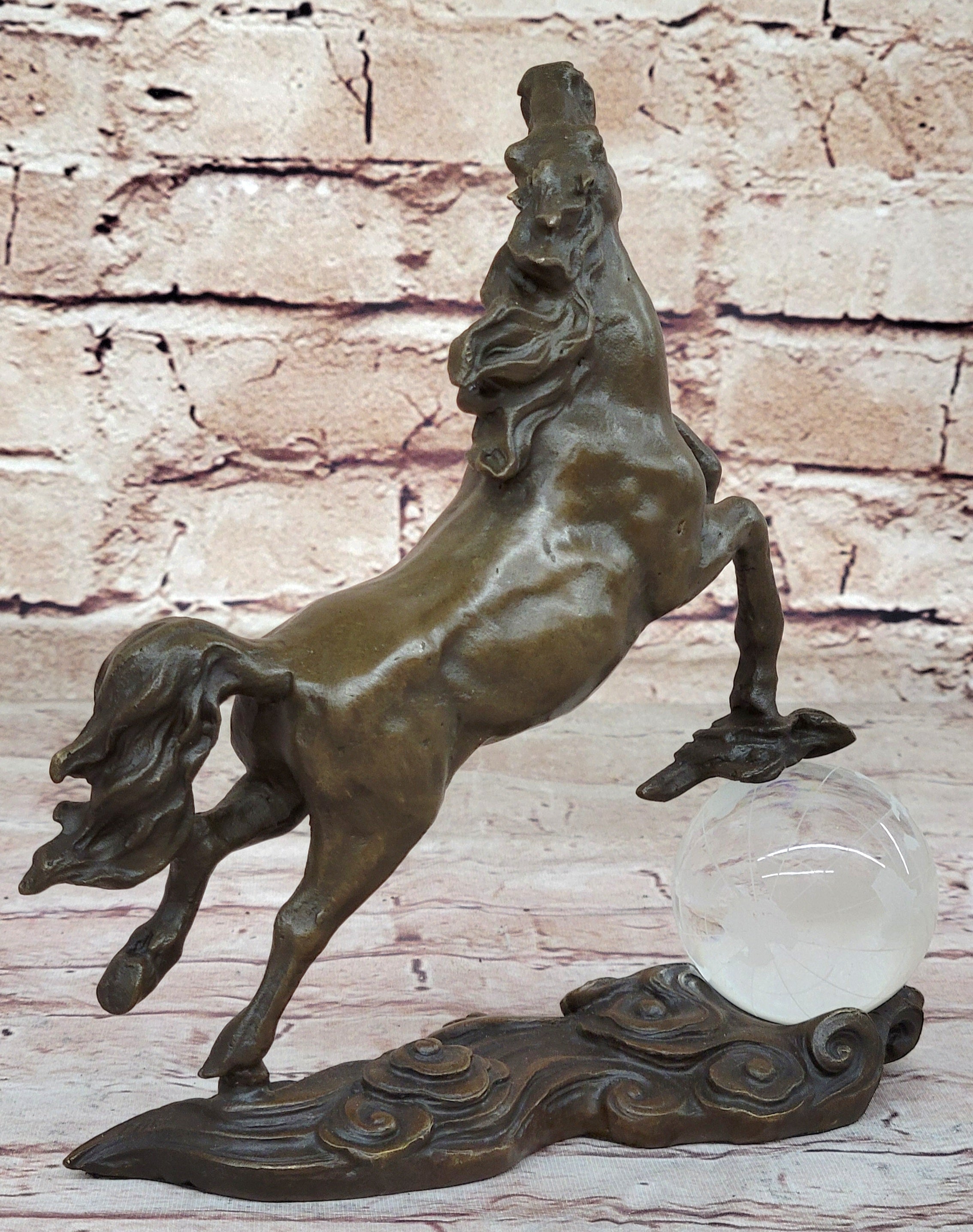 Bronze Horse Figurine Sculpture w/ Crystal Ball - Signed Original Equestrian Art by Milo