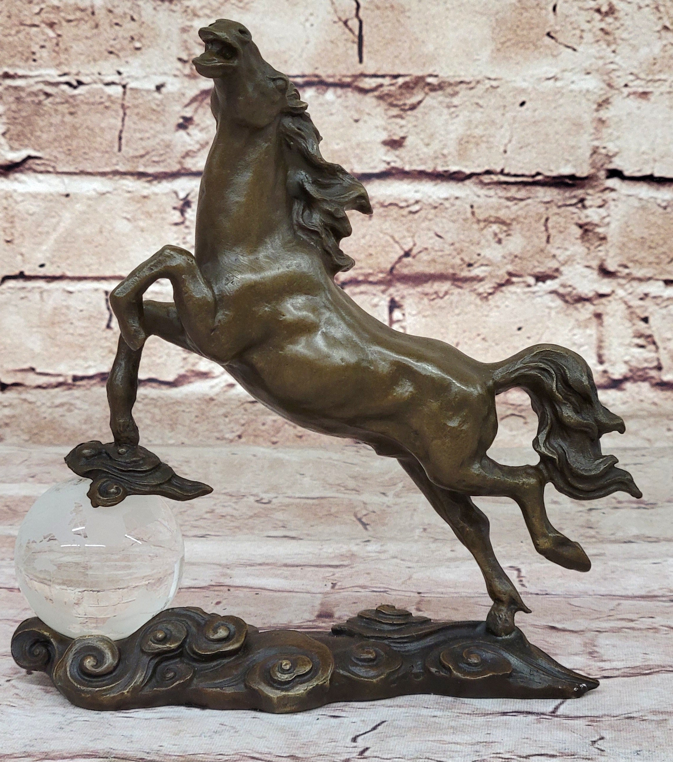 Bronze Horse Figurine Sculpture w/ Crystal Ball - Signed Original Equestrian Art by Milo