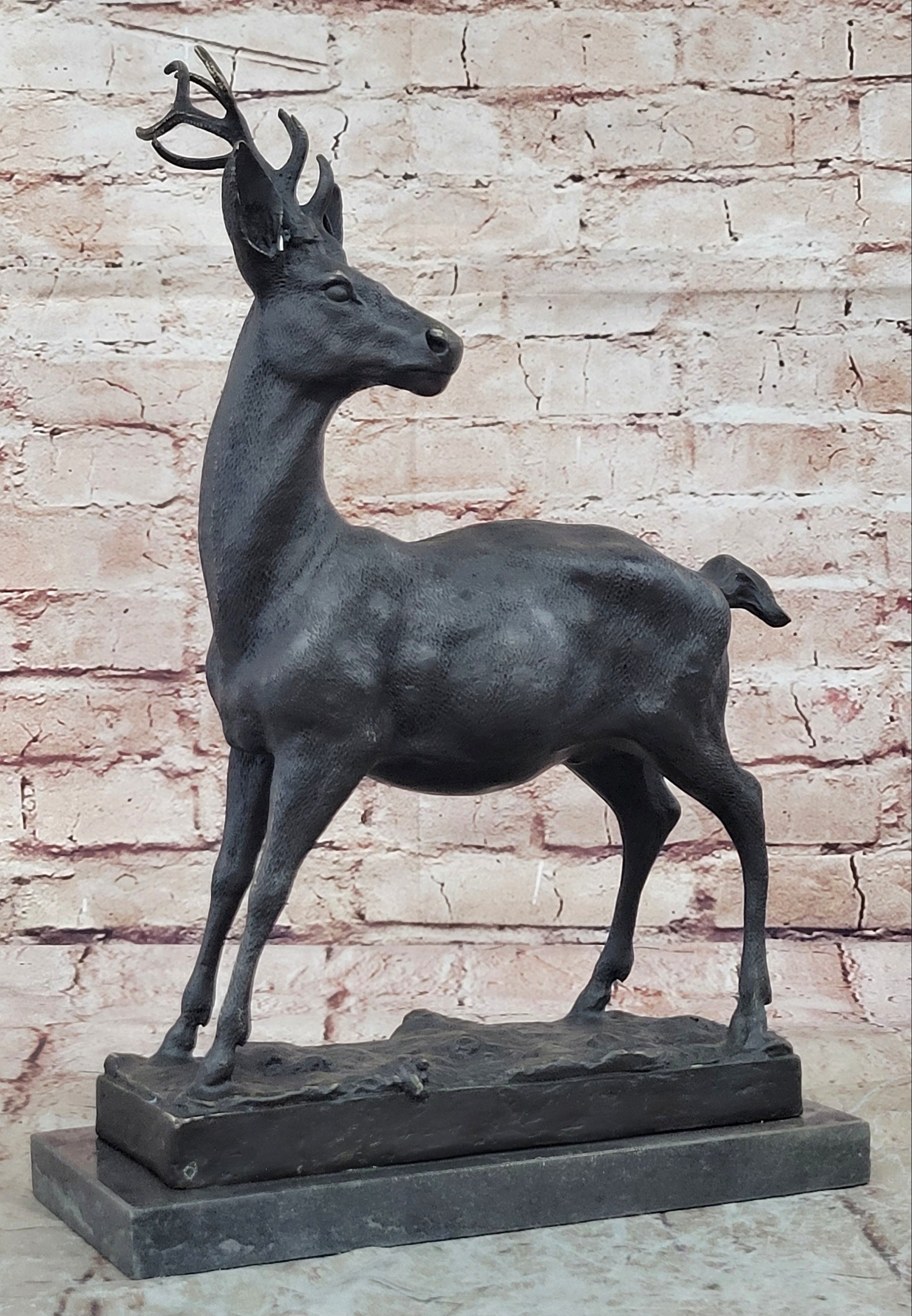 Elk Reindeer Stag Buck Hot Cast Bronze Figure Sculpture on Marble Base by Milo
