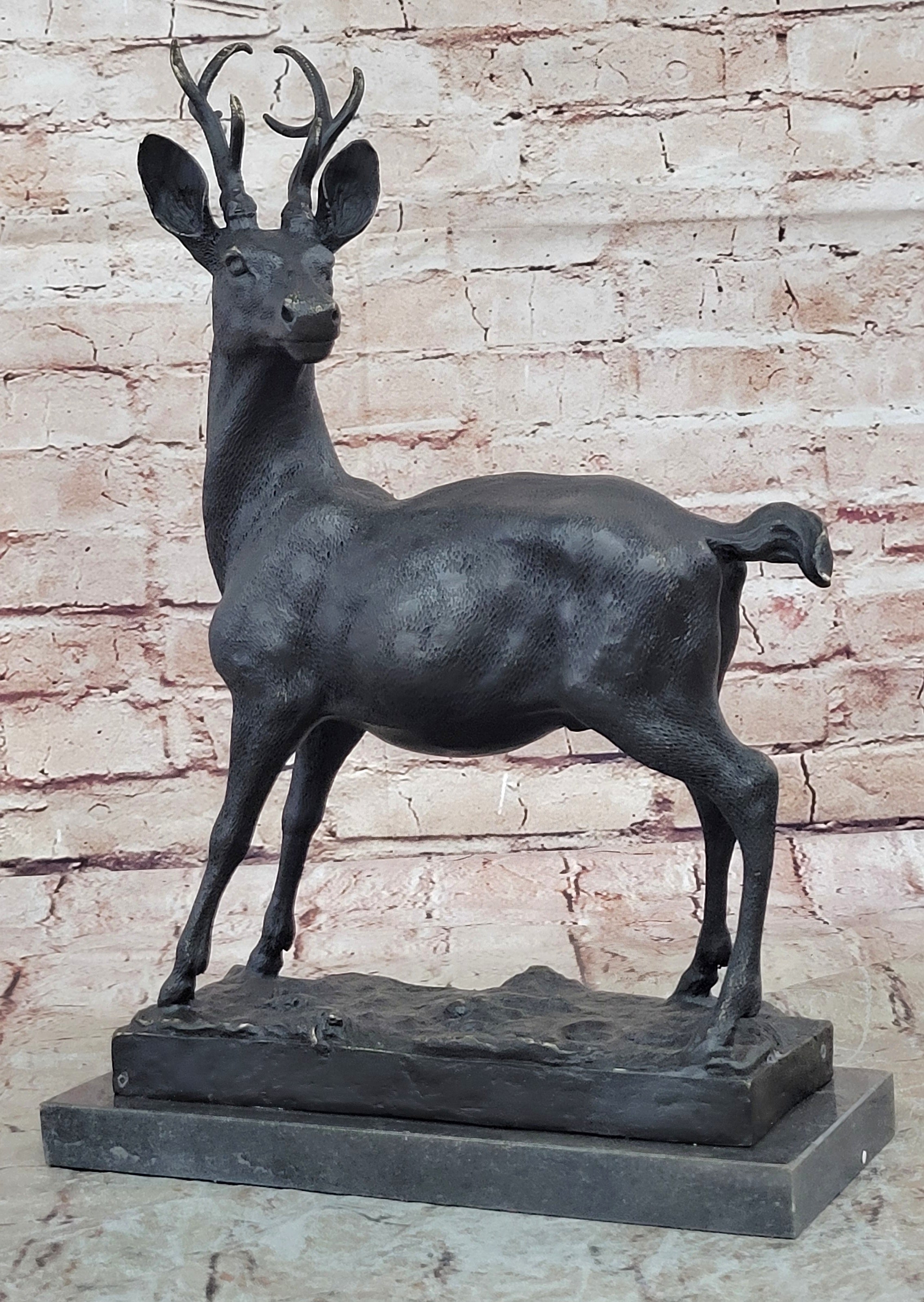 Elk Reindeer Stag Buck Hot Cast Bronze Figure Sculpture on Marble Base by Milo
