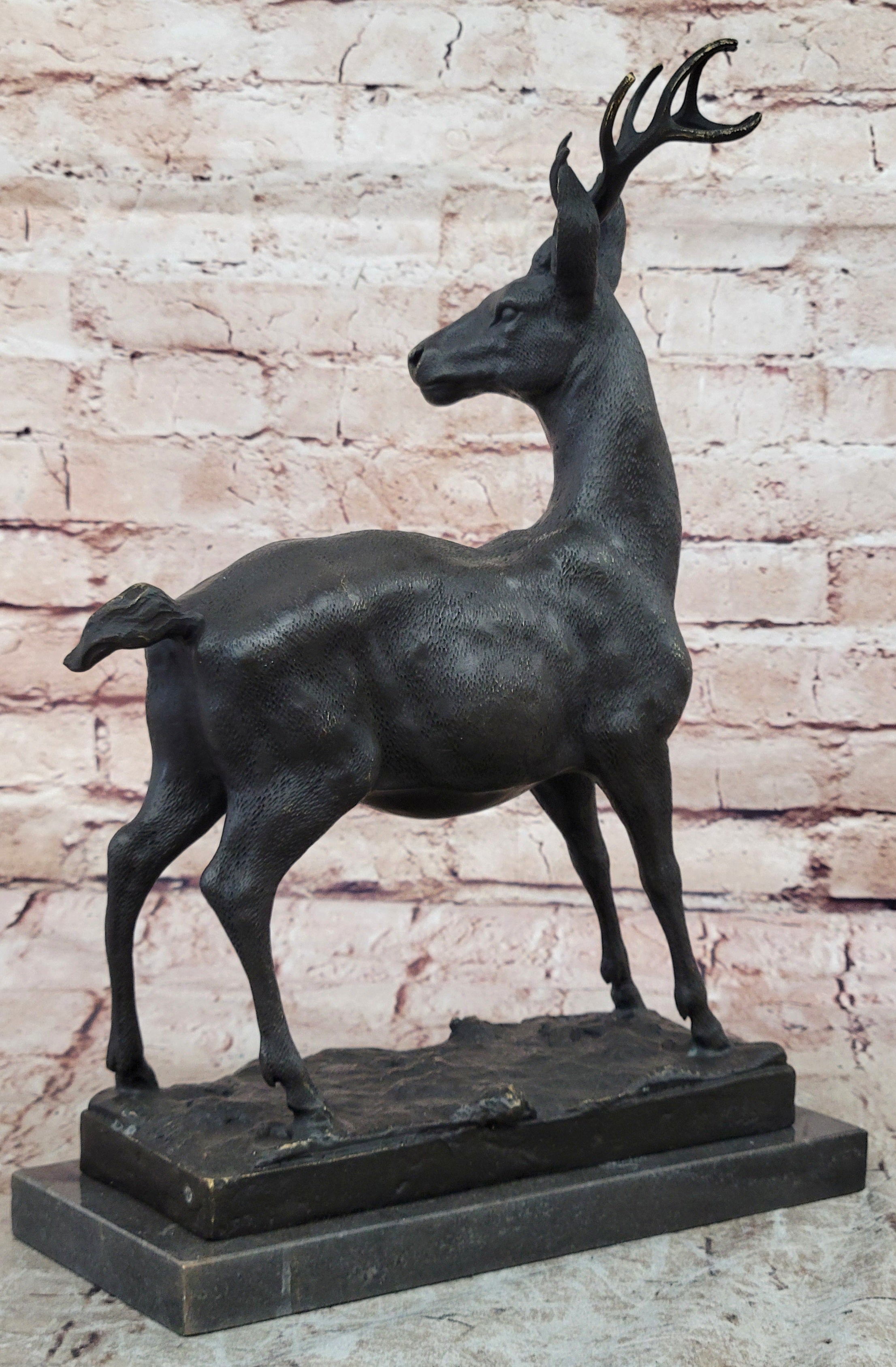 Elk Reindeer Stag Buck Hot Cast Bronze Figure Sculpture on Marble Base by Milo