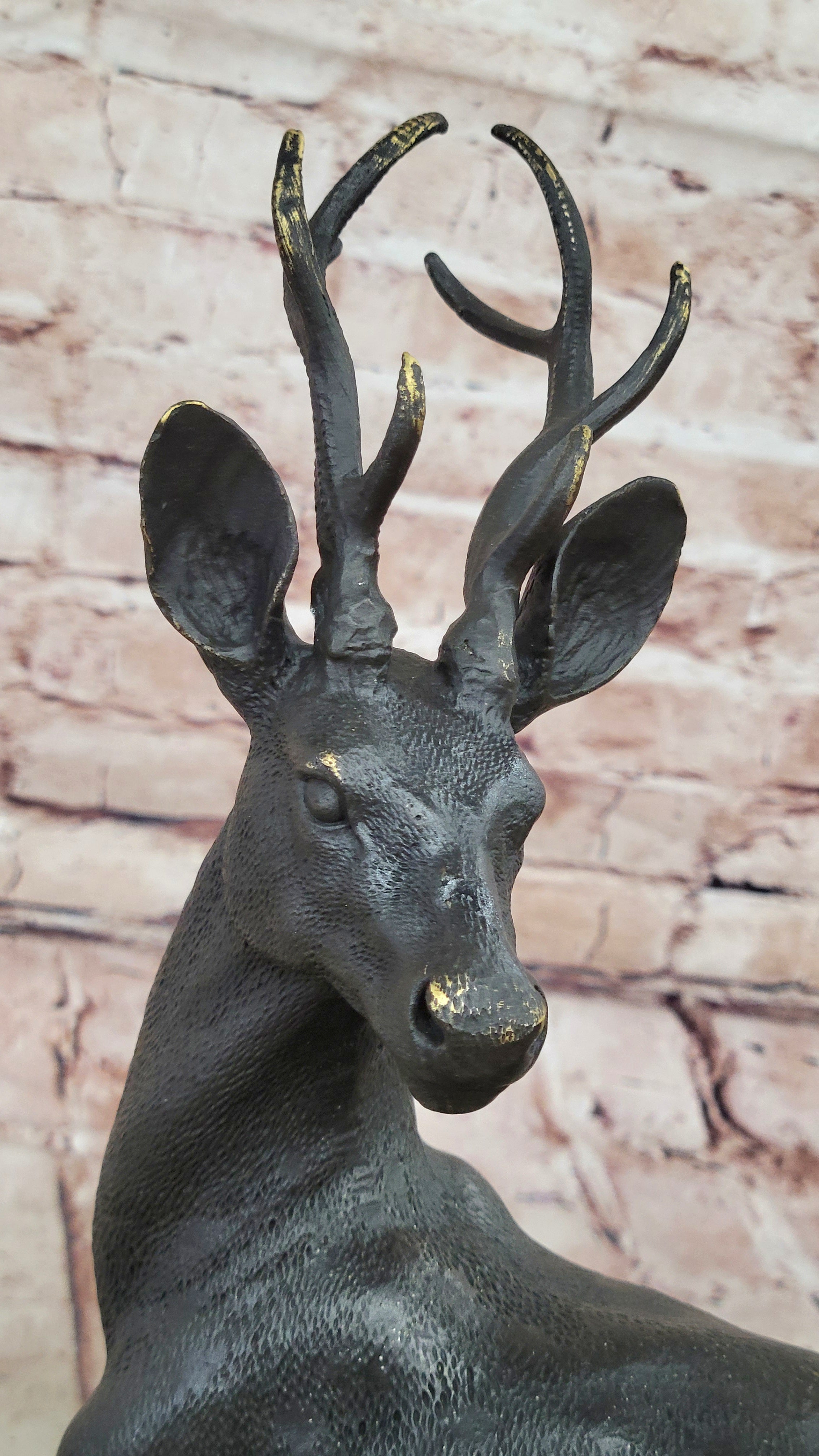 Elk Reindeer Stag Buck Hot Cast Bronze Figure Sculpture on Marble Base by Milo