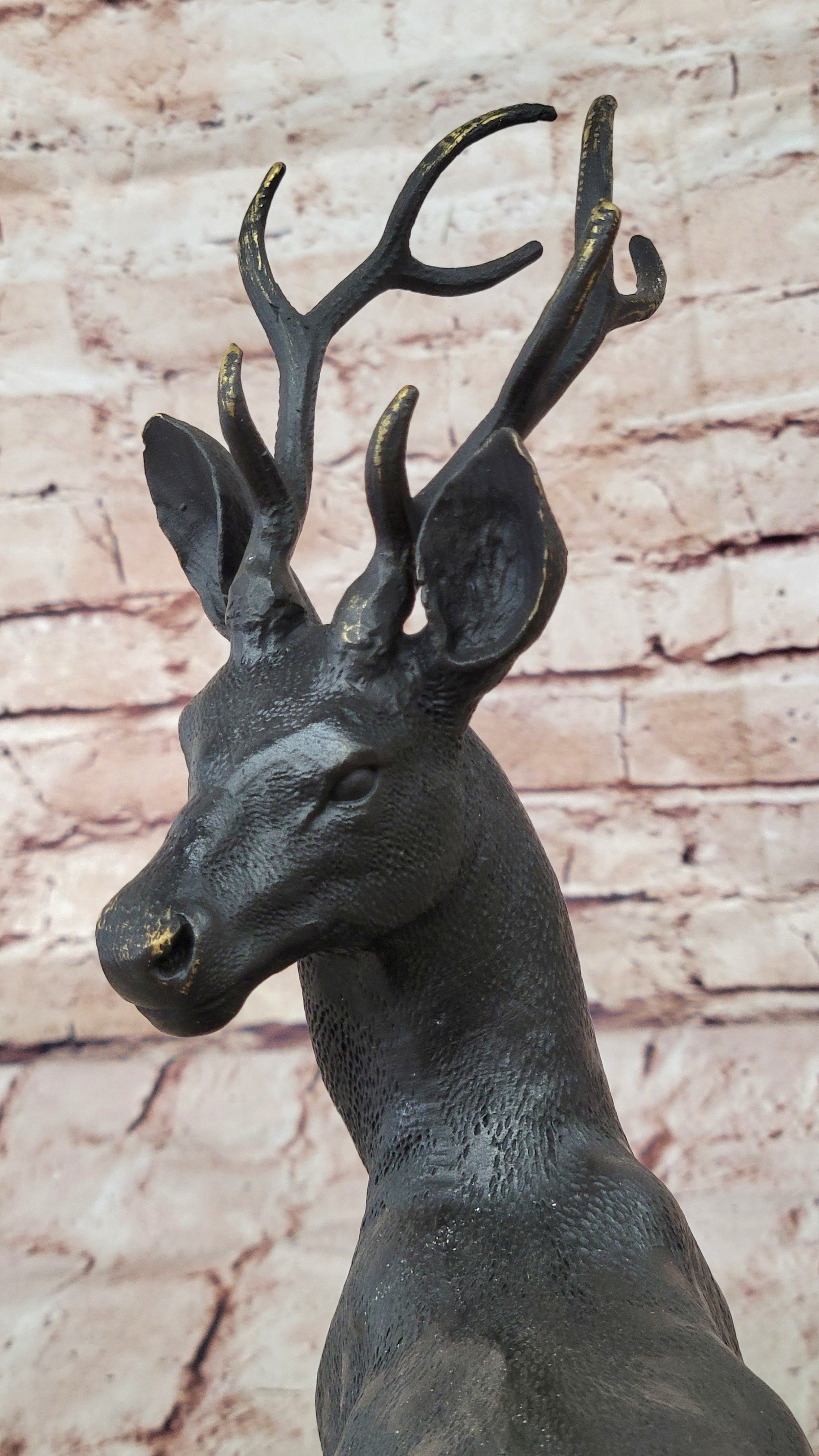 Elk Reindeer Stag Buck Hot Cast Bronze Figure Sculpture on Marble Base by Milo