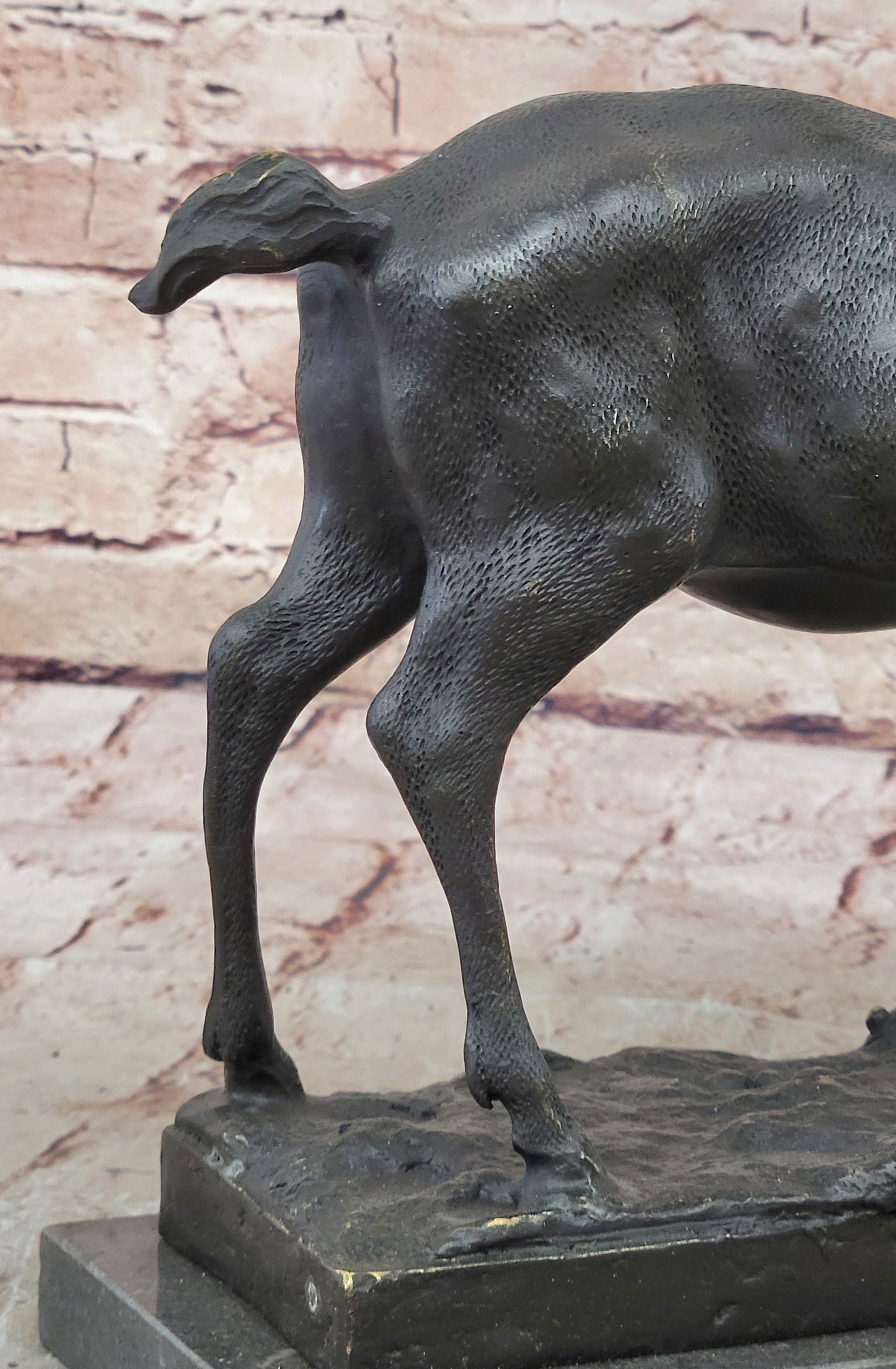 Elk Reindeer Stag Buck Hot Cast Bronze Figure Sculpture on Marble Base by Milo