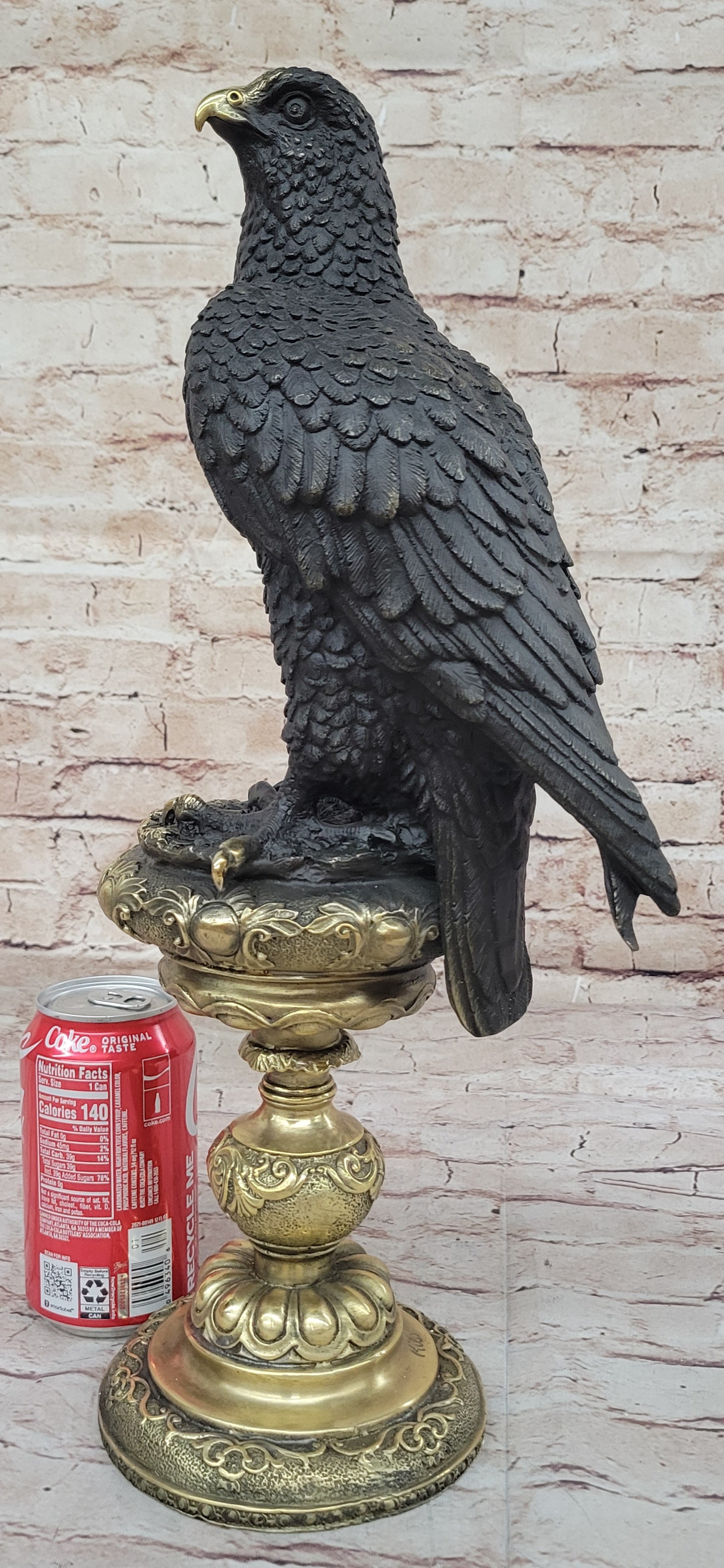 Hot Cast Bronze Eagle on Golden Pedestal Signed Original Wildlife Birds Art by Milo