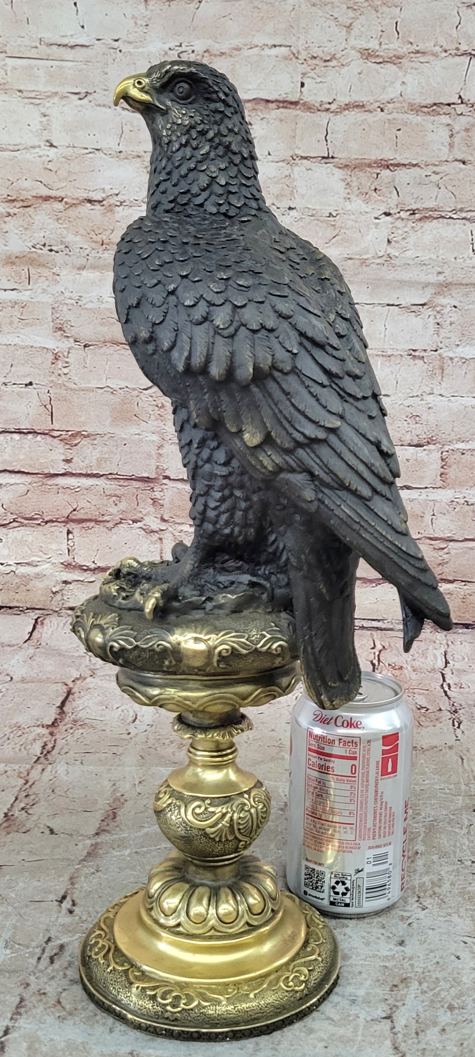 Hot Cast Bronze Eagle on Golden Pedestal Signed Original Wildlife Birds Art by Milo