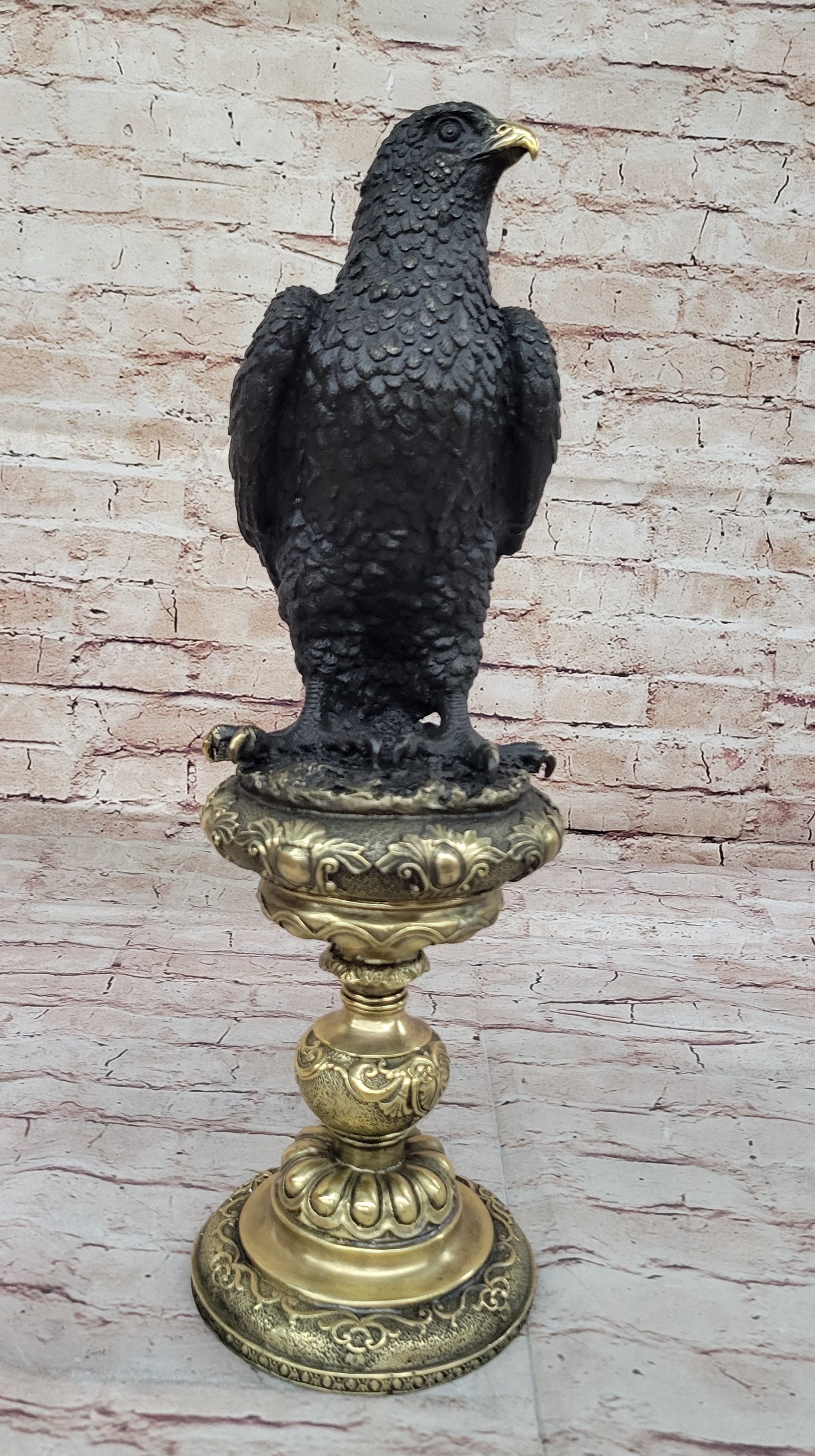 Hot Cast Bronze Eagle on Golden Pedestal Signed Original Wildlife Birds Art by Milo