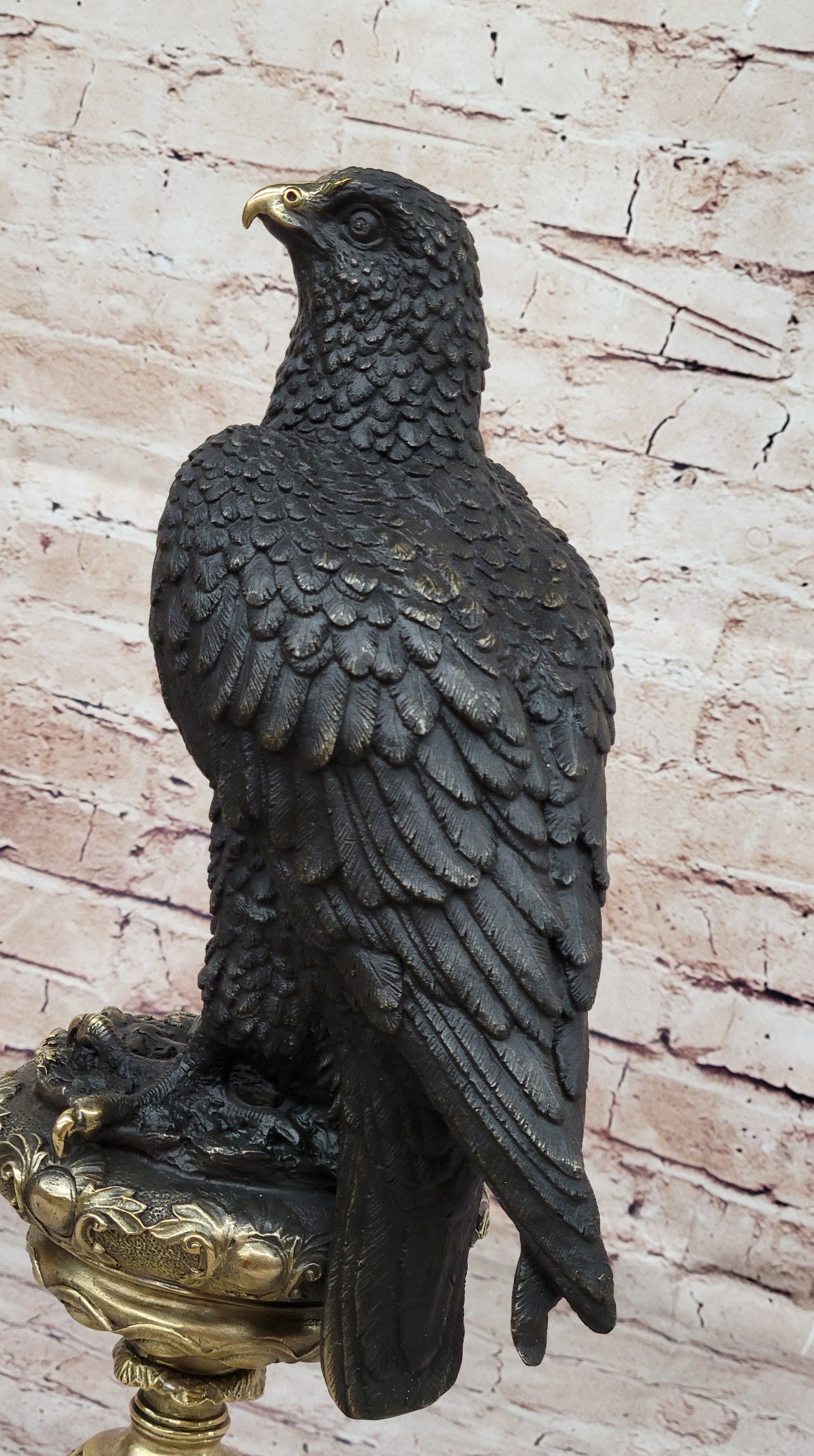 Hot Cast Bronze Eagle on Golden Pedestal Signed Original Wildlife Birds Art by Milo