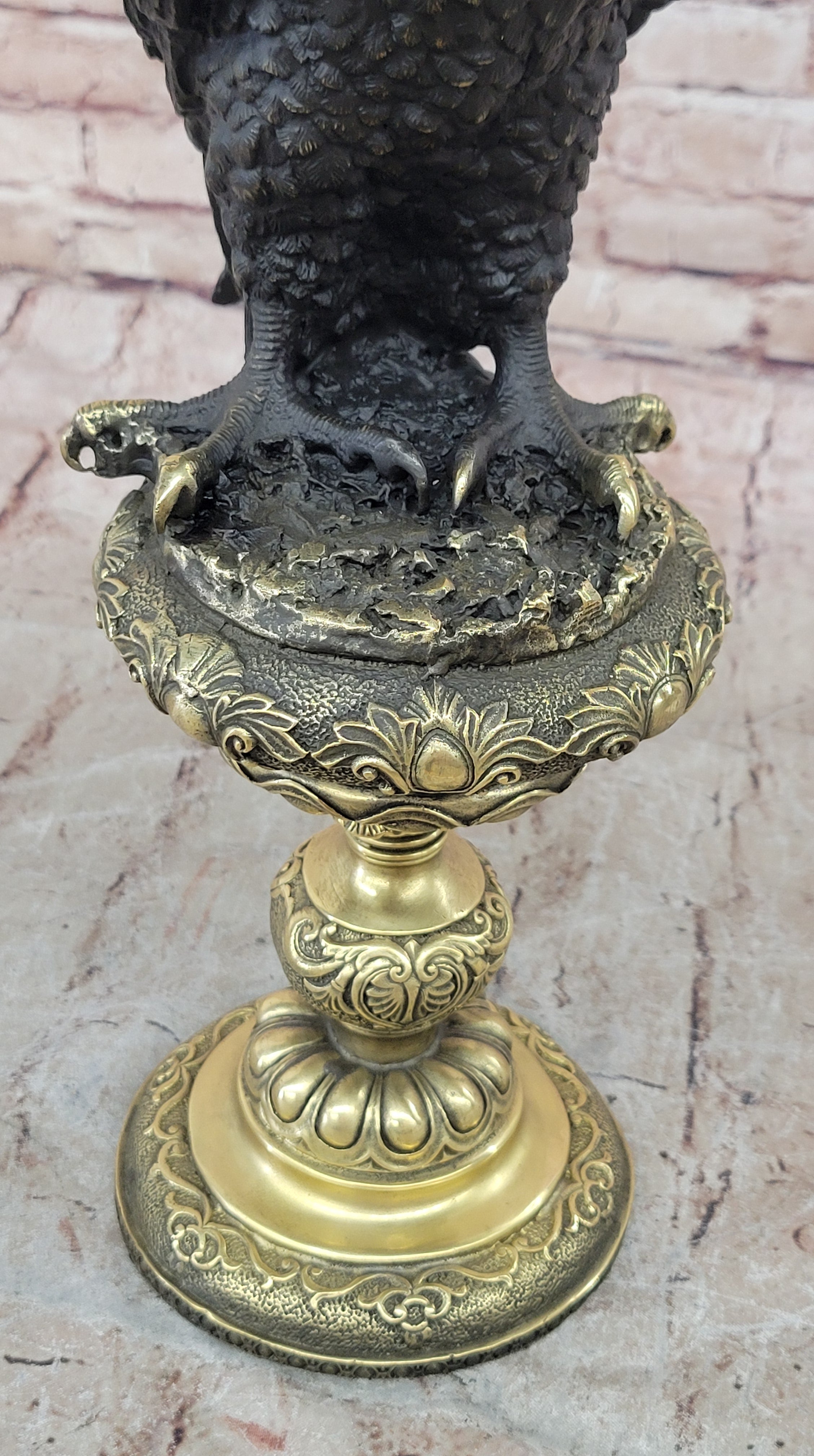 Hot Cast Bronze Eagle on Golden Pedestal Signed Original Wildlife Birds Art by Milo