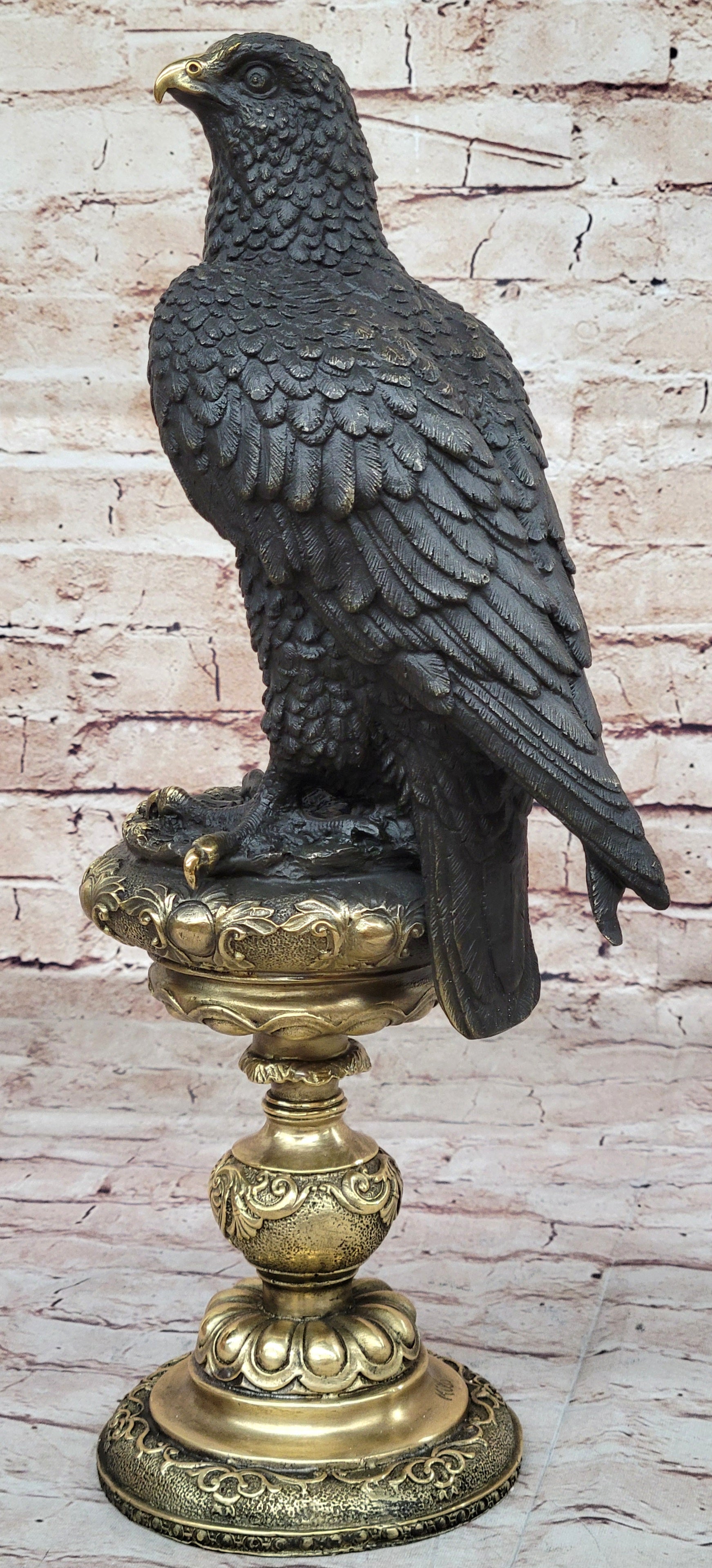 Hot Cast Bronze Eagle on Golden Pedestal Signed Original Wildlife Birds Art by Milo