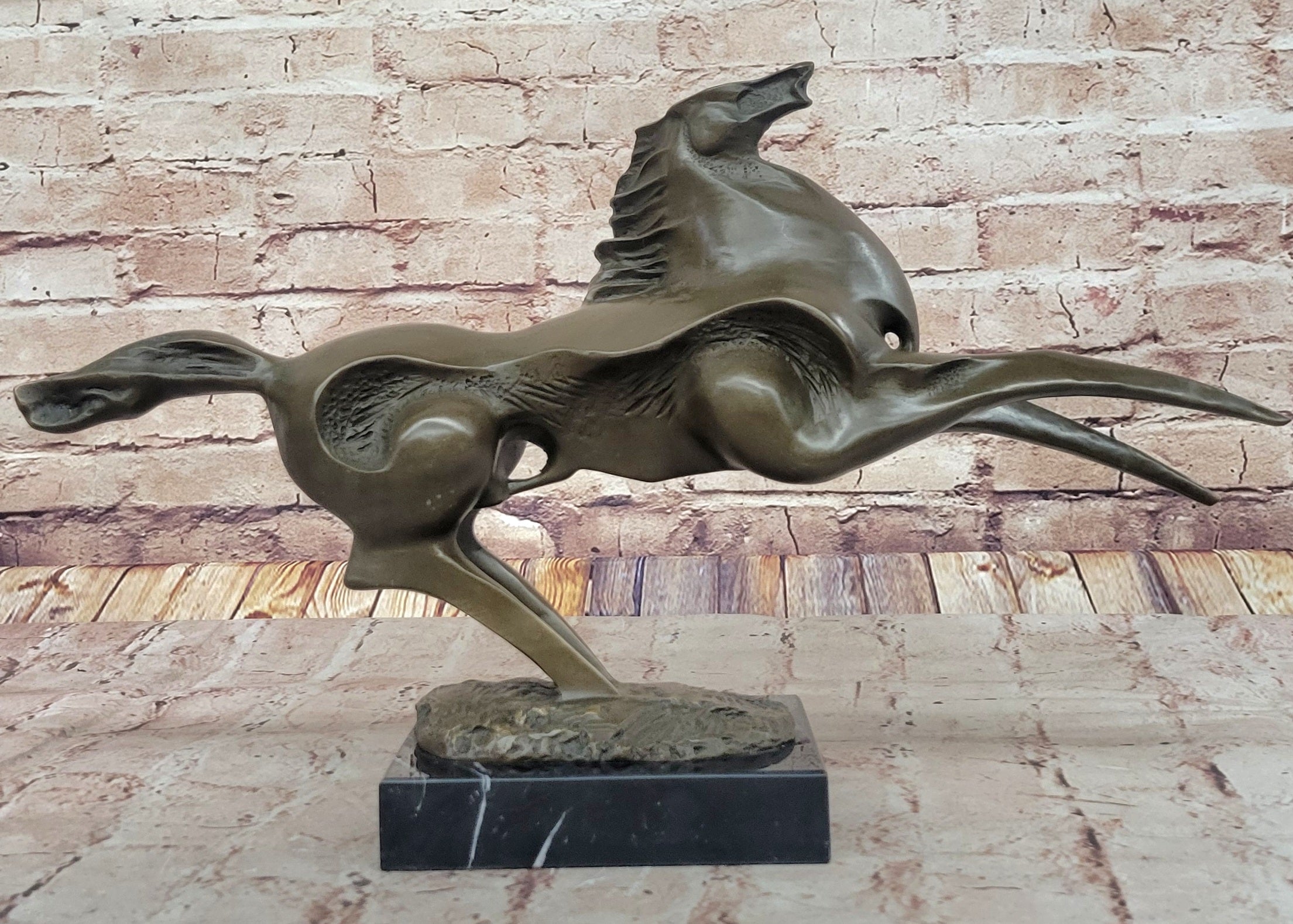 Large Abstract Modern Art Horse Gallops Bronze Sculpture Statue Figurine Figure