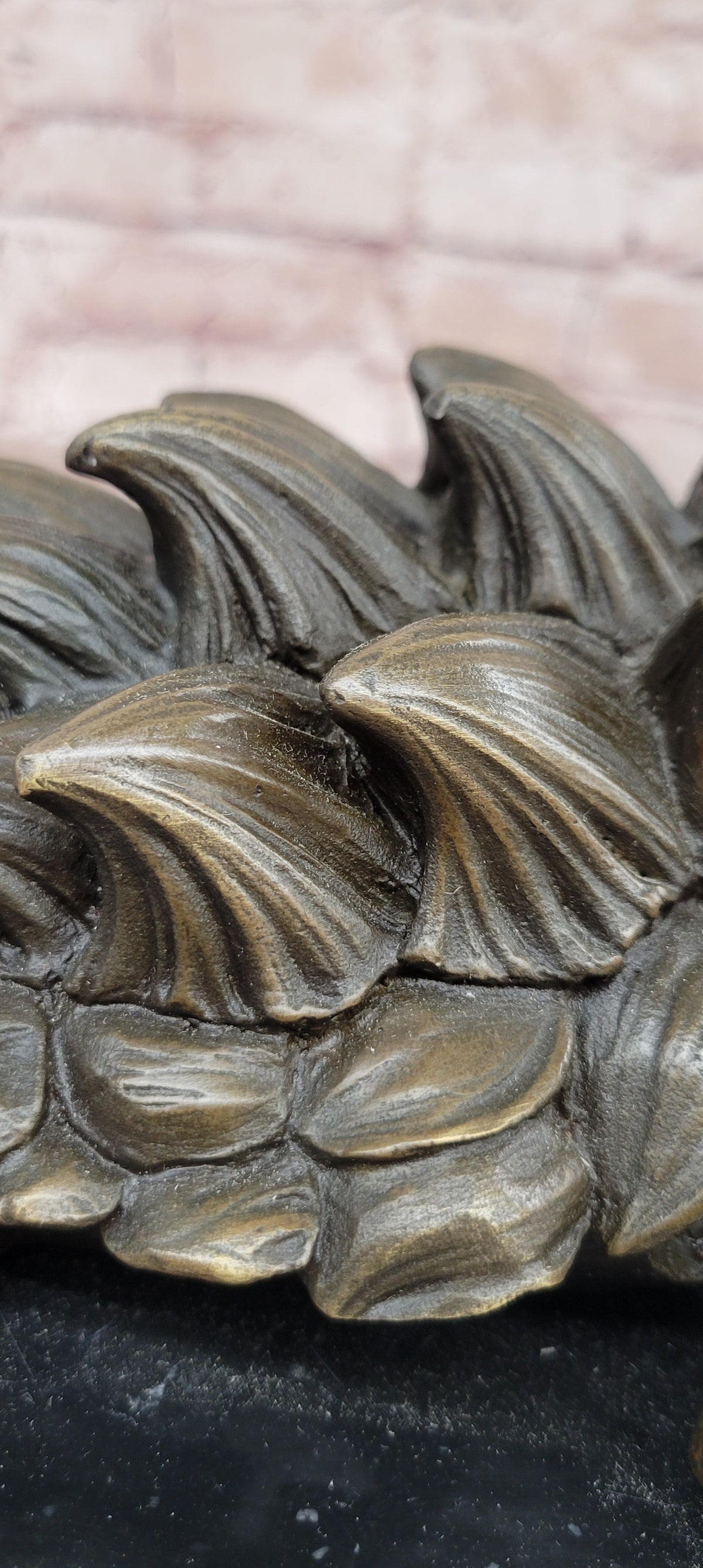 Bronze Snapping Turtle Sculpture with Spiked Shell on Black Marble Base