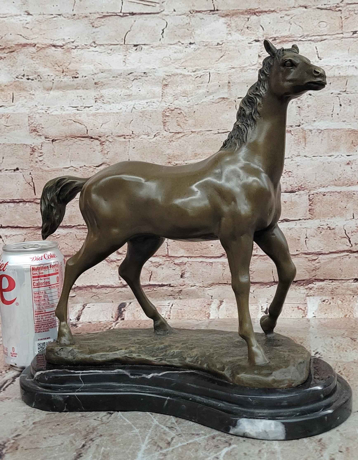 Bronze Horse Sculpture Standing Stallion on Marble Base