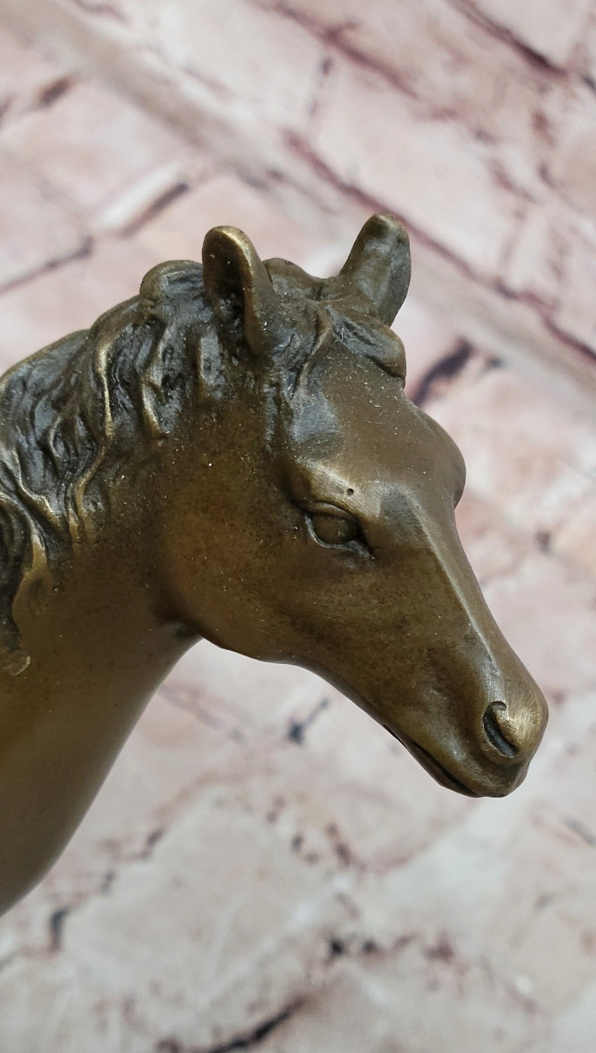 Bronze Horse Sculpture Standing Stallion on Marble Base