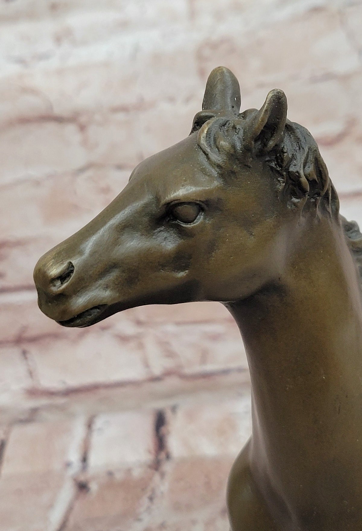 Bronze Horse Sculpture Standing Stallion on Marble Base