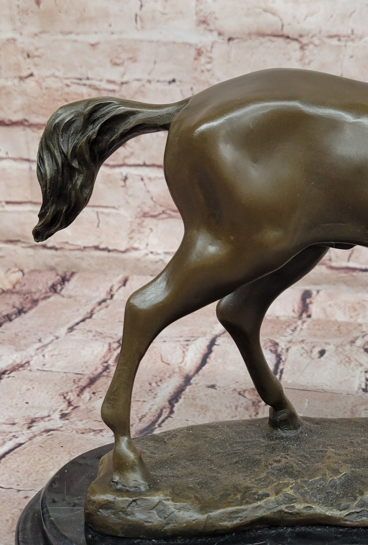 Bronze Horse Sculpture Standing Stallion on Marble Base