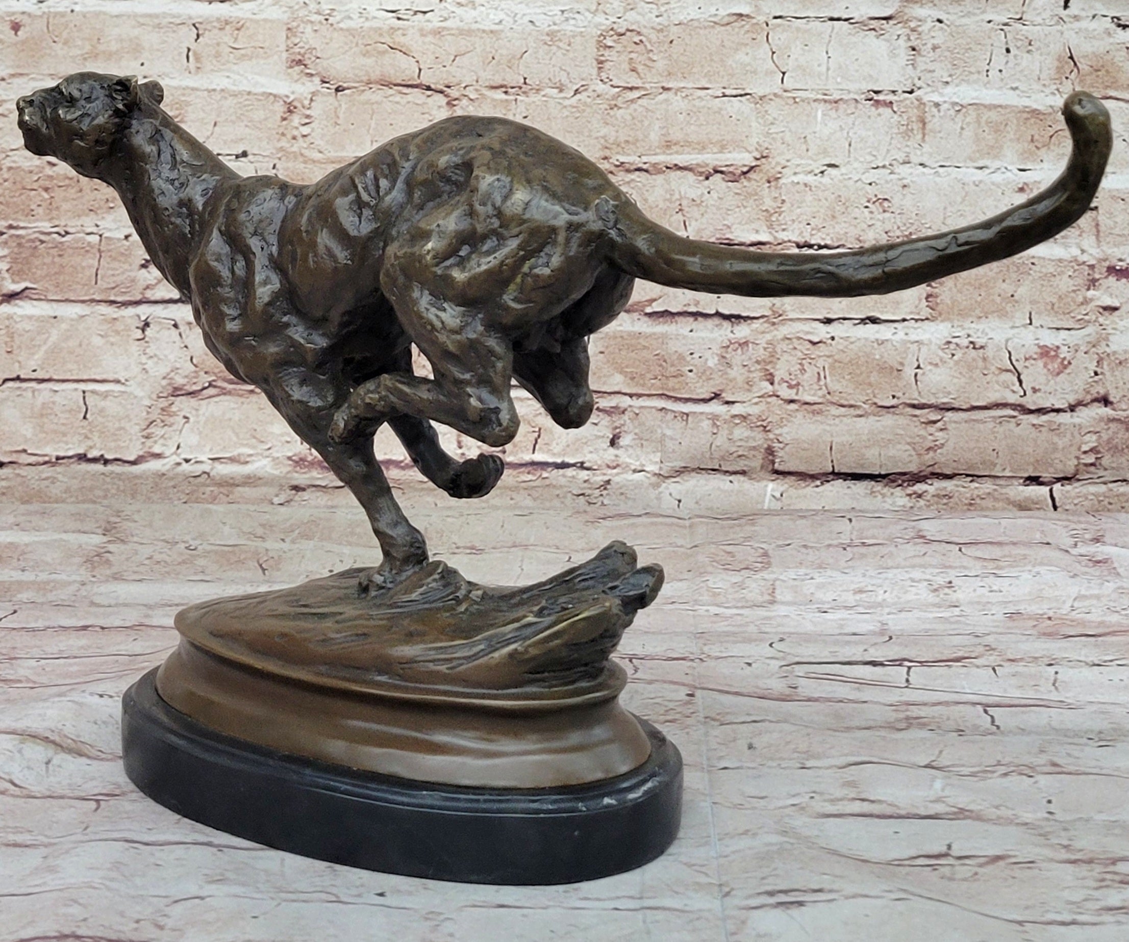 Running Panther Puma Mountain Lion Bronze Sculpture Statue Wildlife Original Art