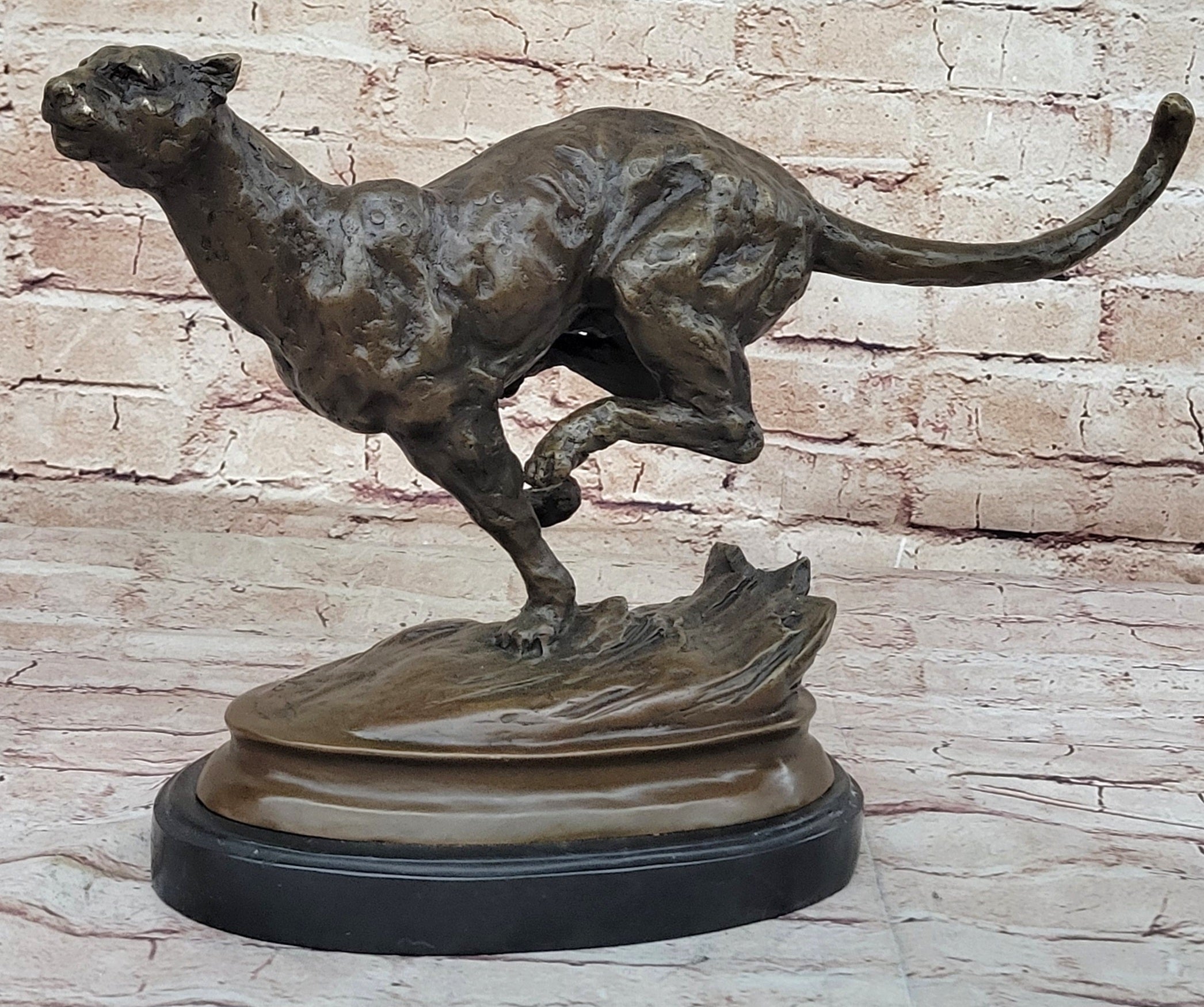 Running Panther Puma Mountain Lion Bronze Sculpture Statue Wildlife Original Art