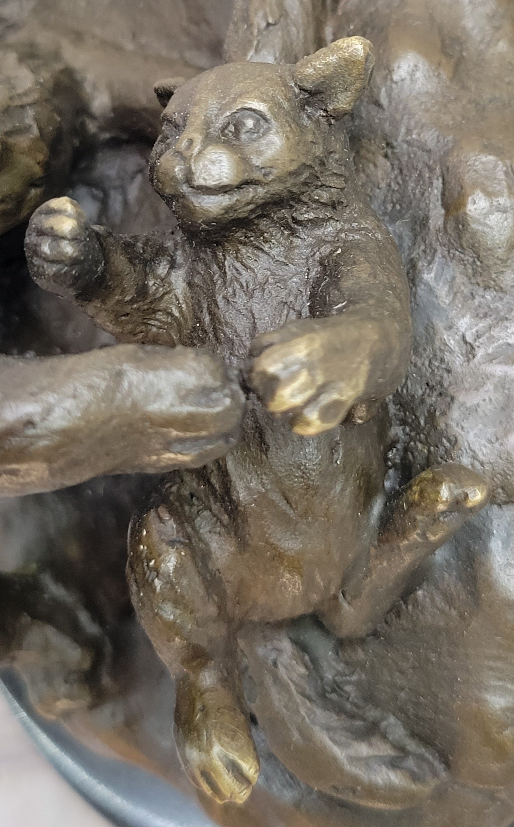 Playful Cat & Kitten - Signed Handmade Bronze Sculpture on Marble Base by Milo