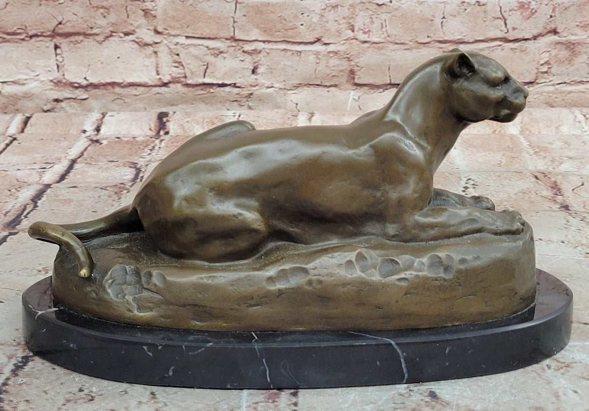 Bronze Panther Sculpture – Resting Big Cat Wildlife Statue