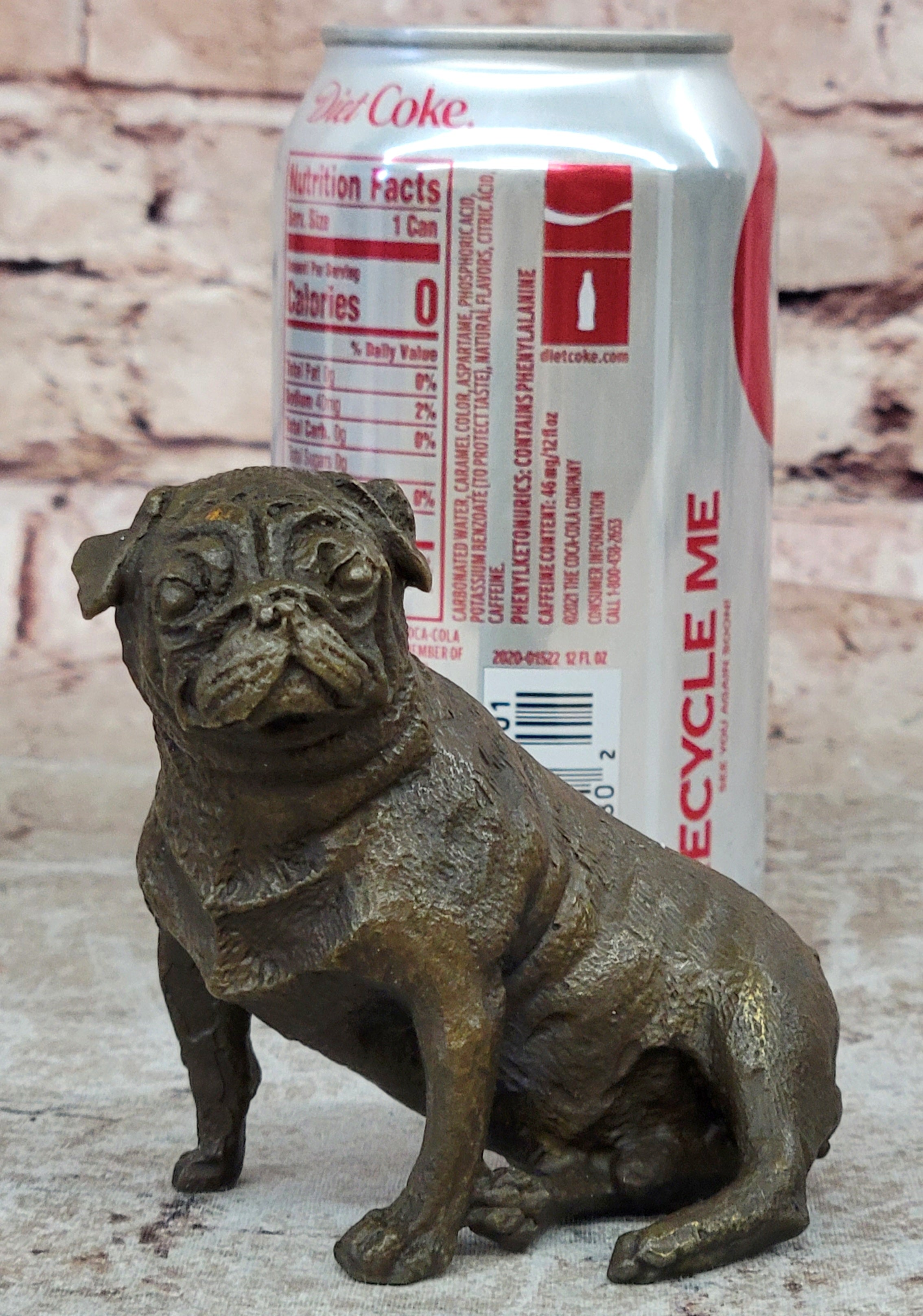 Pug Dog Bronze Miniature Statue Sculpture Figure Original Art 4" x 4"
