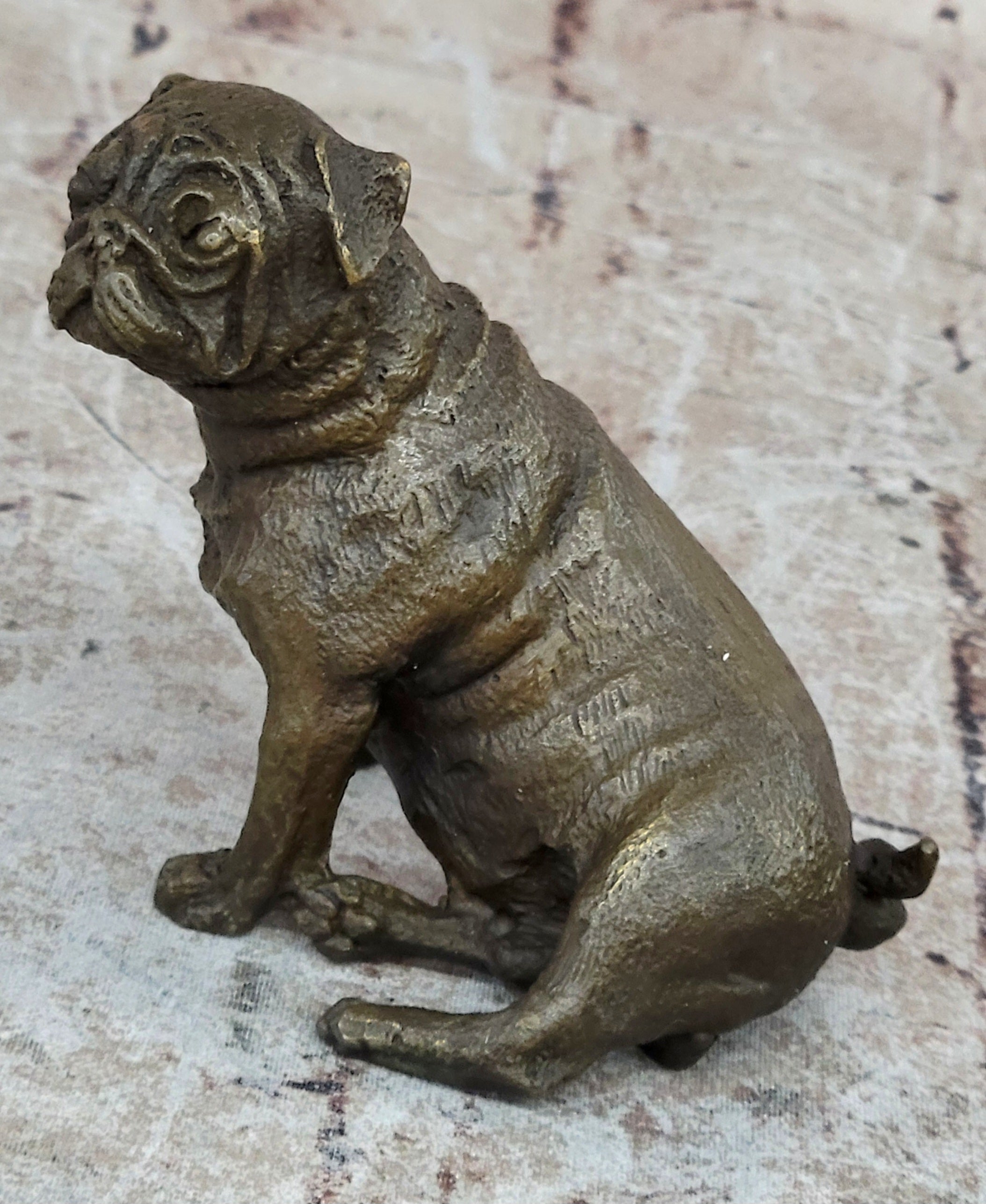 Pug Dog Bronze Miniature Statue Sculpture Figure Original Art 4" x 4"
