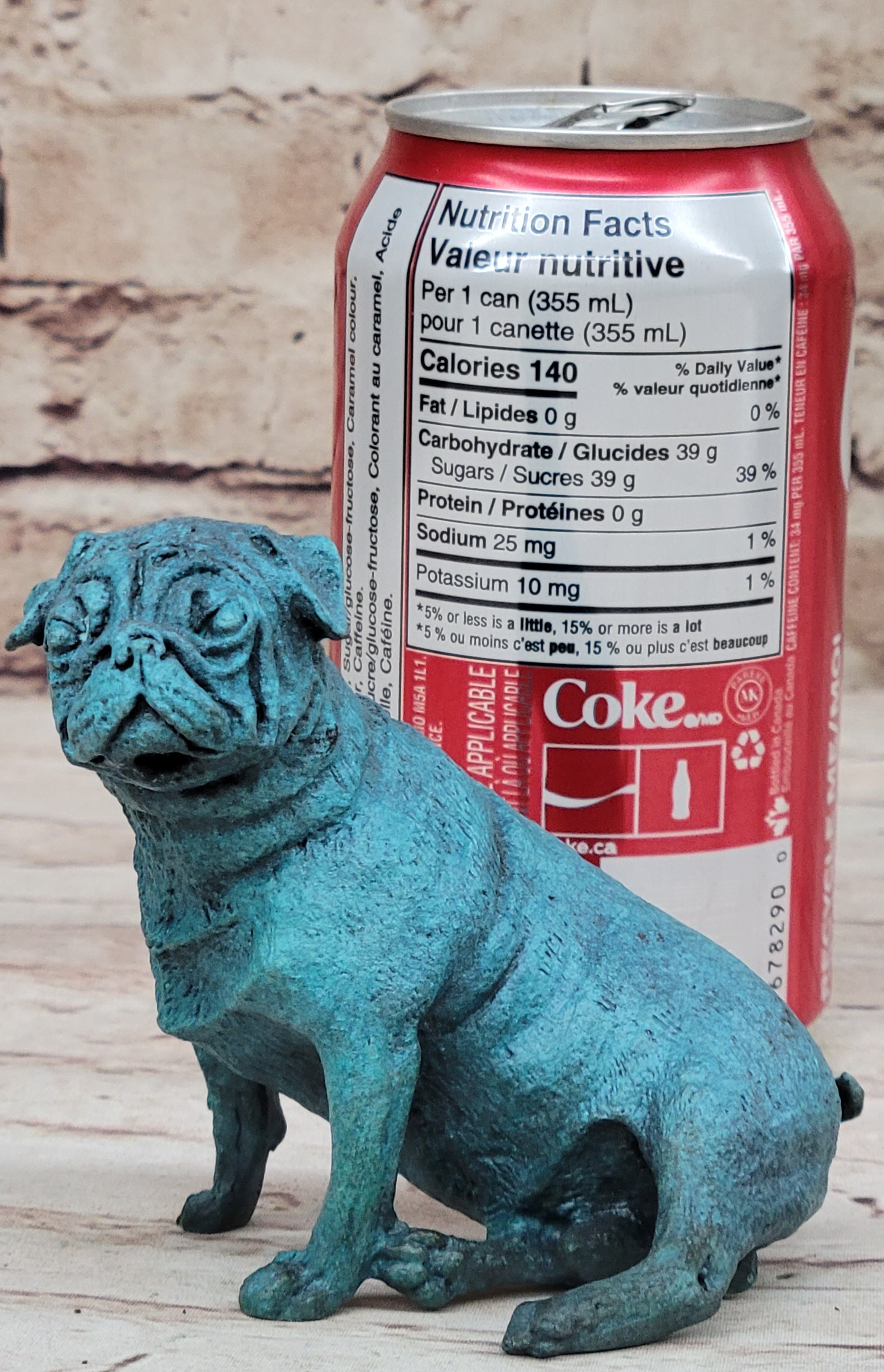 Pug Dog Puppy Bronze Metal Figurine Sculpture Decor Collectible Blue Patina Original Art