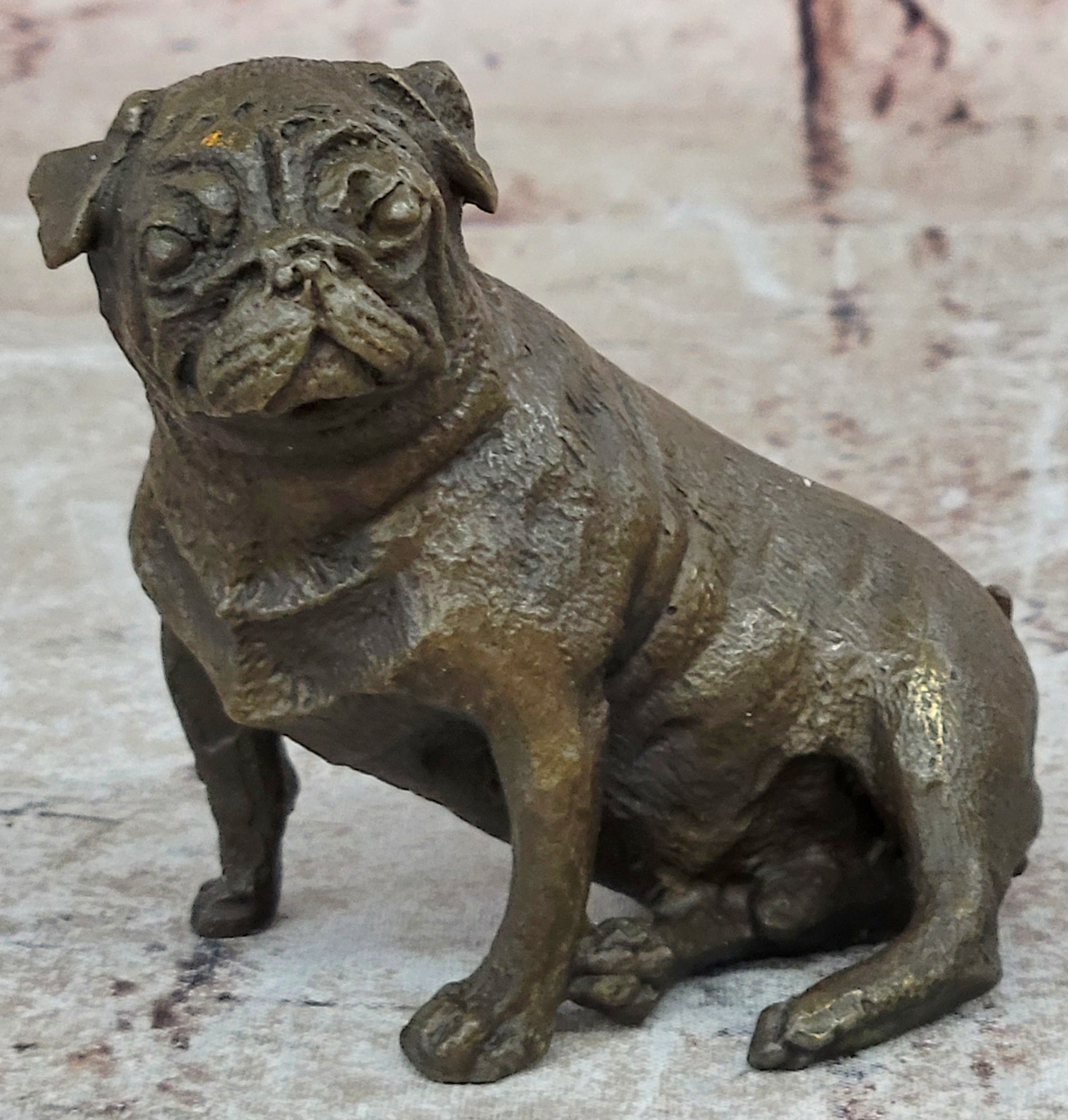 Pug Dog Bronze Miniature Statue Sculpture Figure Original Art 4" x 4"