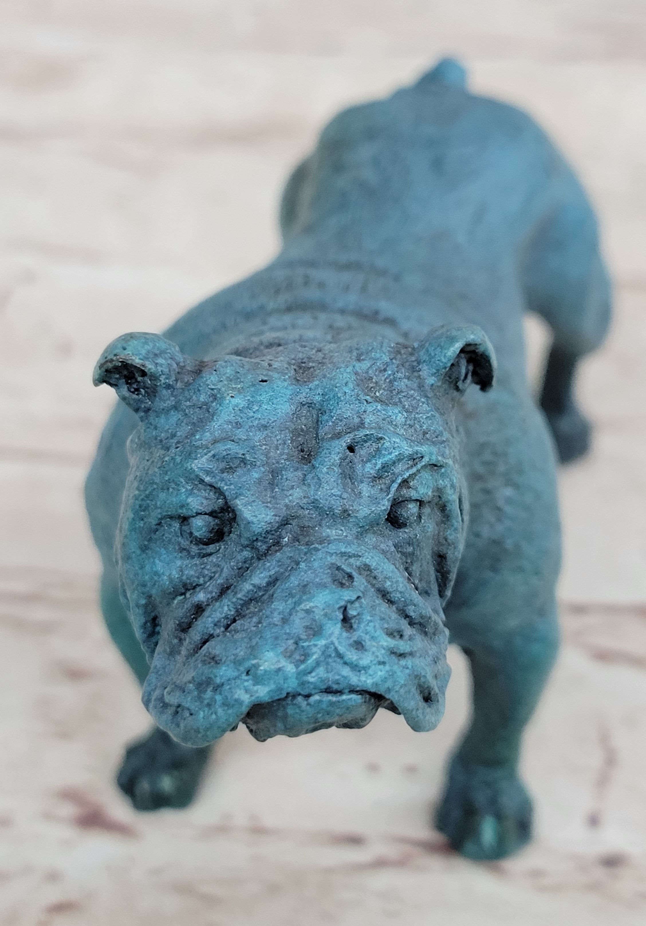 English Bulldog Bronze Metal Figurine Sculpture Original Art Collectible Blue Patina