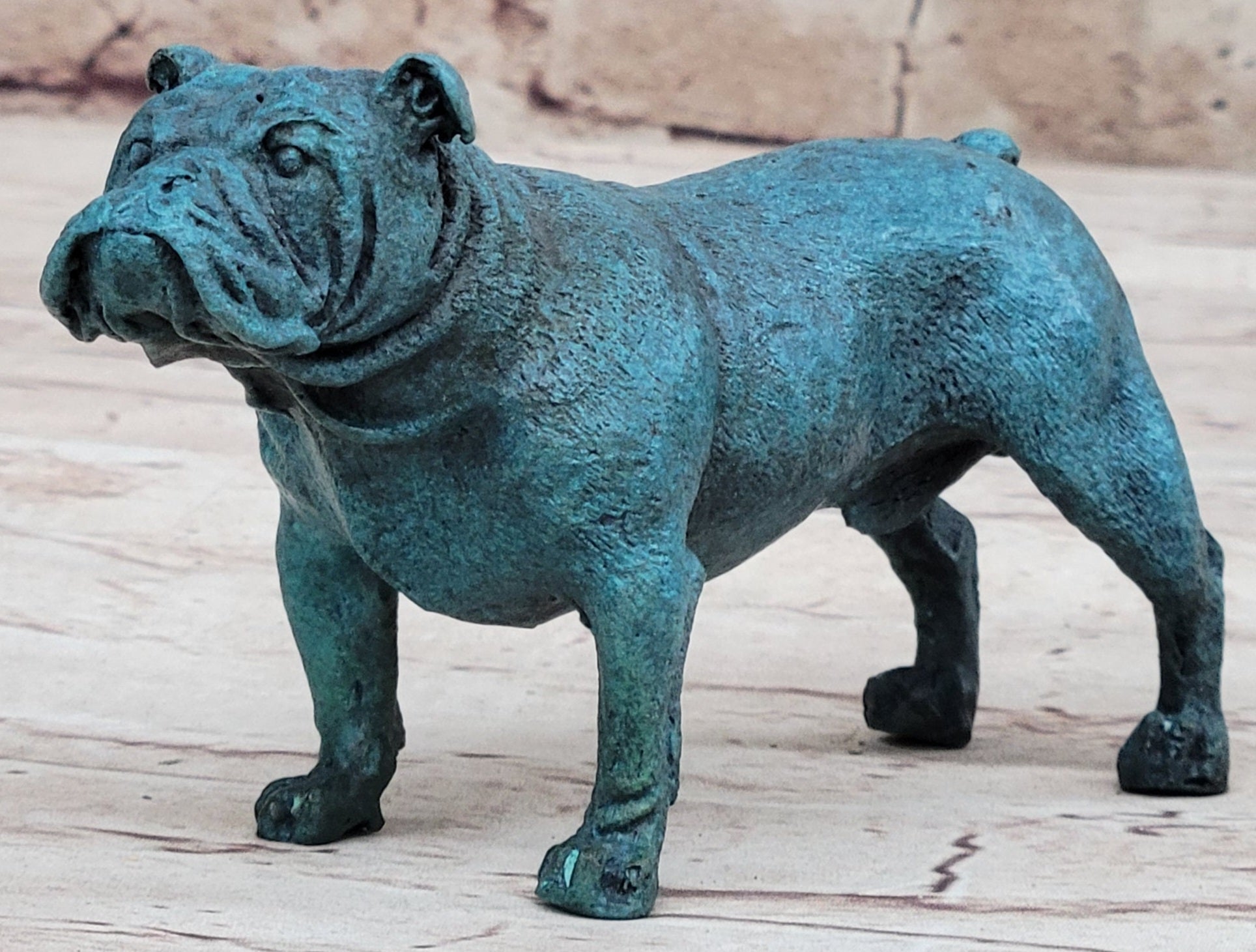 English Bulldog Bronze Metal Figurine Sculpture Original Art Collectible Blue Patina