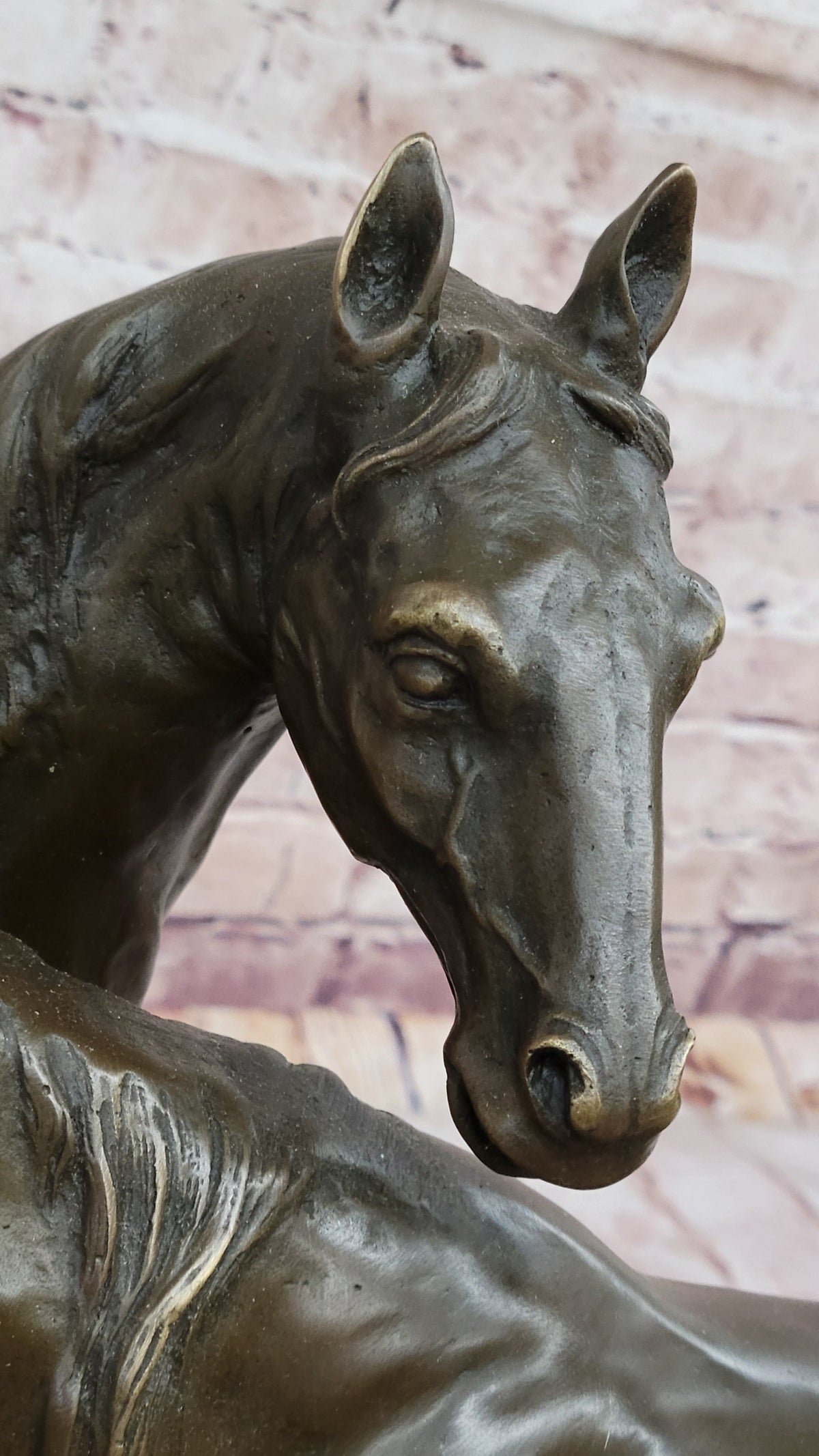 Pair of Horses Bronze Sculpture; Elegant Equestrian Artwork on Marble Base by PJ Mene