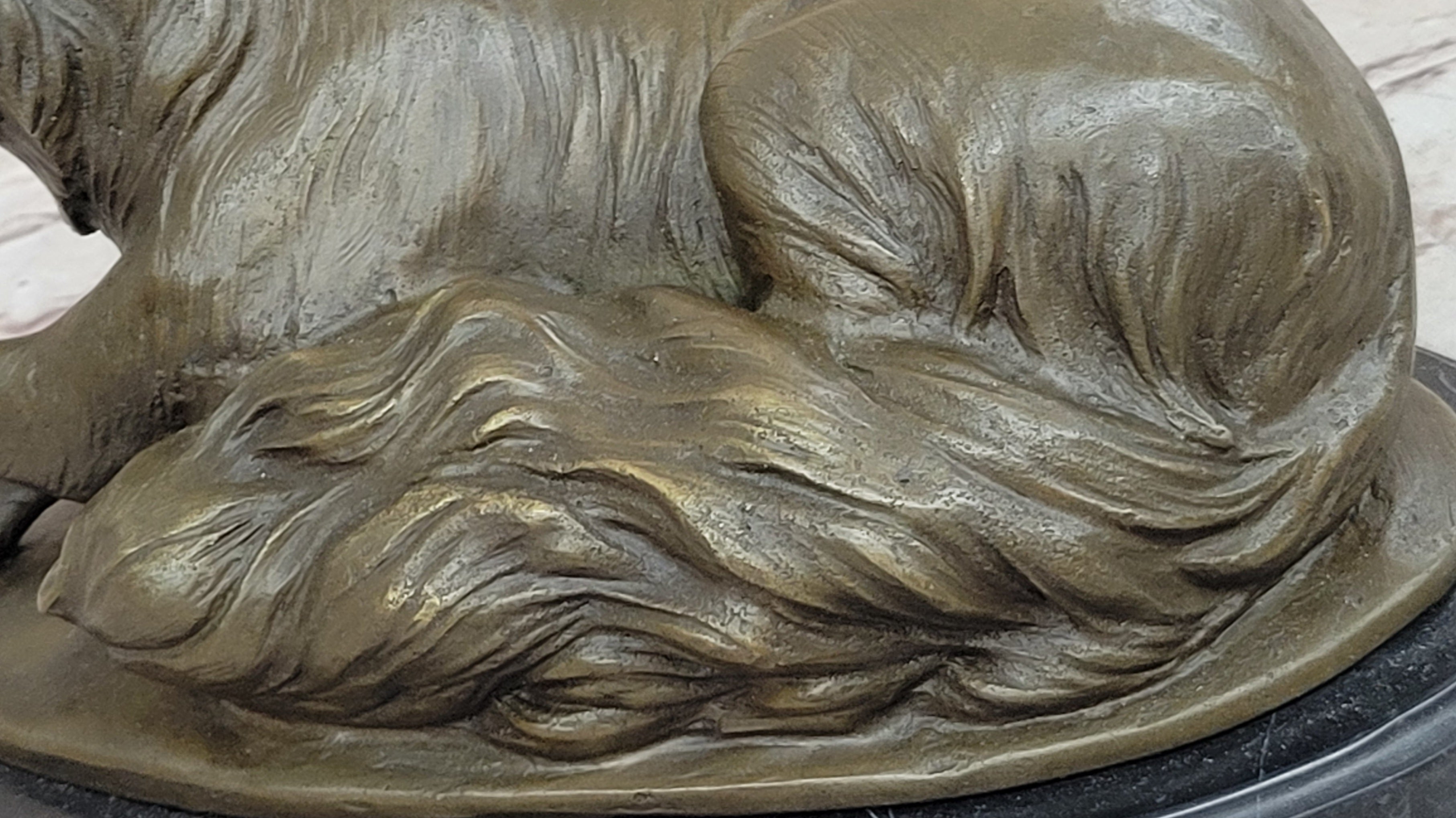 German Shepherd Bushy Tailed Dog Licking Paw Bronze Statue Sculpture Original Milo