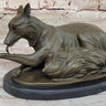 German Shepherd Bushy Tailed Dog Licking Paw Bronze Statue Sculpture Original Milo