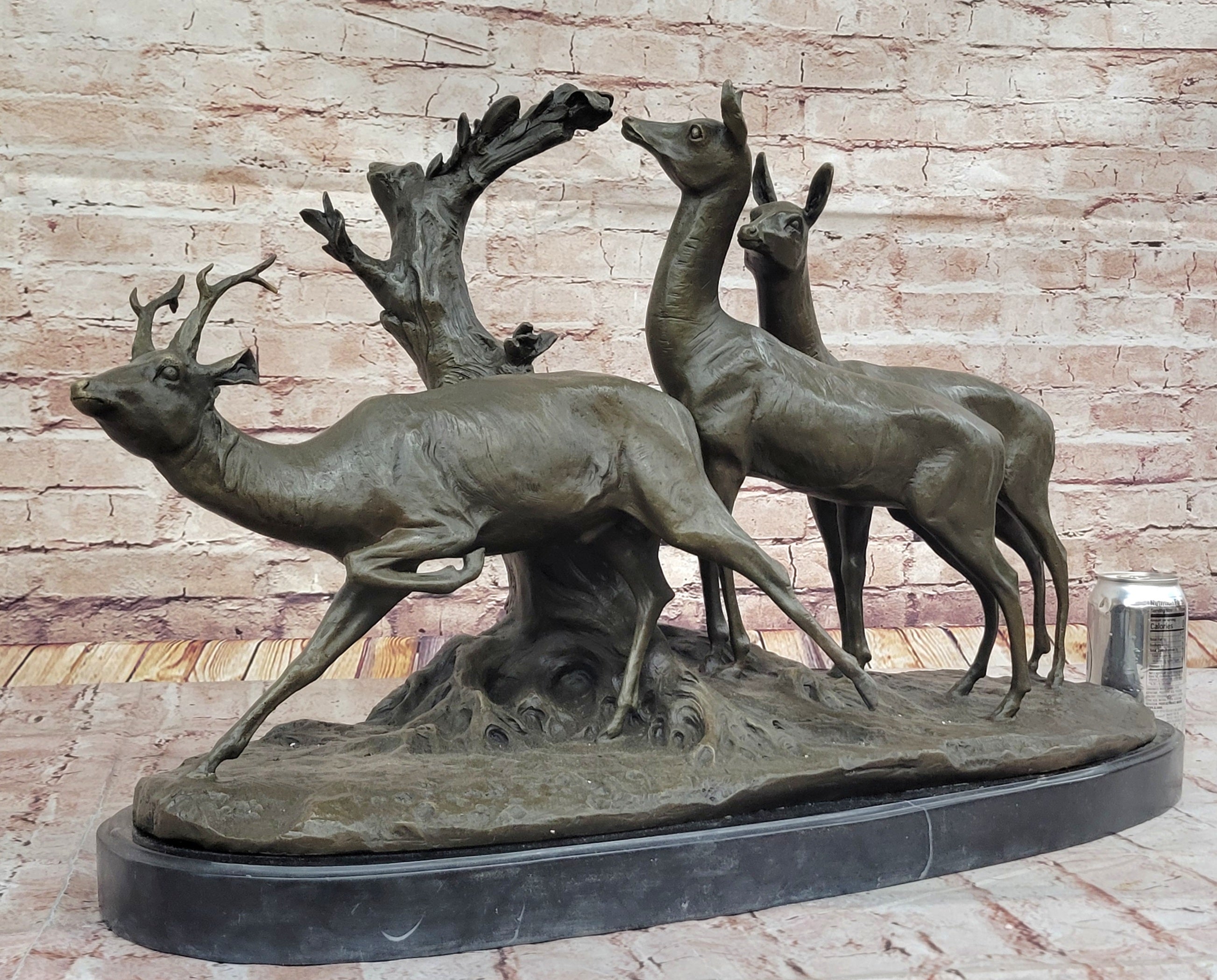 M. Fiot Deer in the Forest; Majestic Bronze Wildlife Sculpture on Marble Base