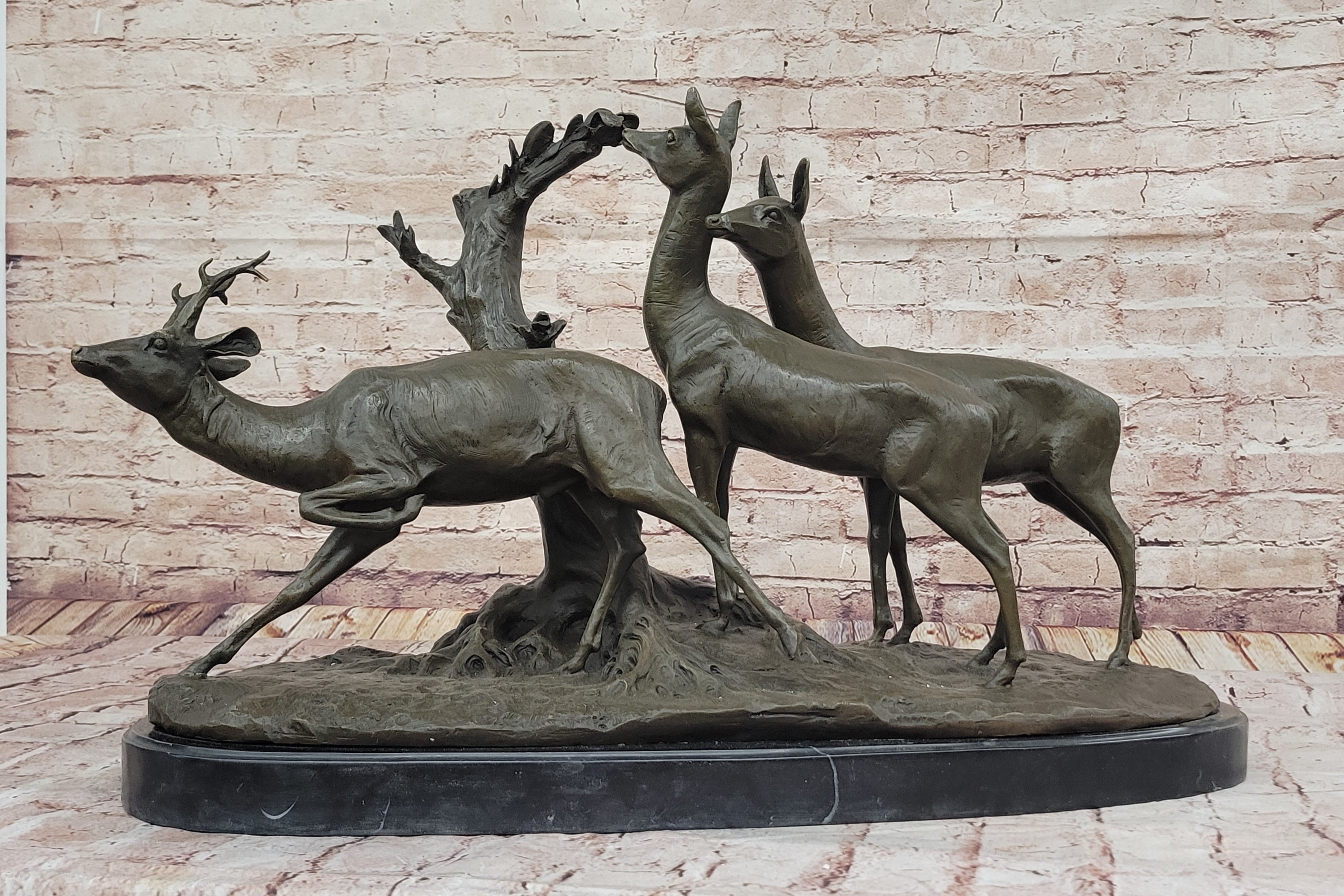 M. Fiot Deer in the Forest; Majestic Bronze Wildlife Sculpture on Marble Base