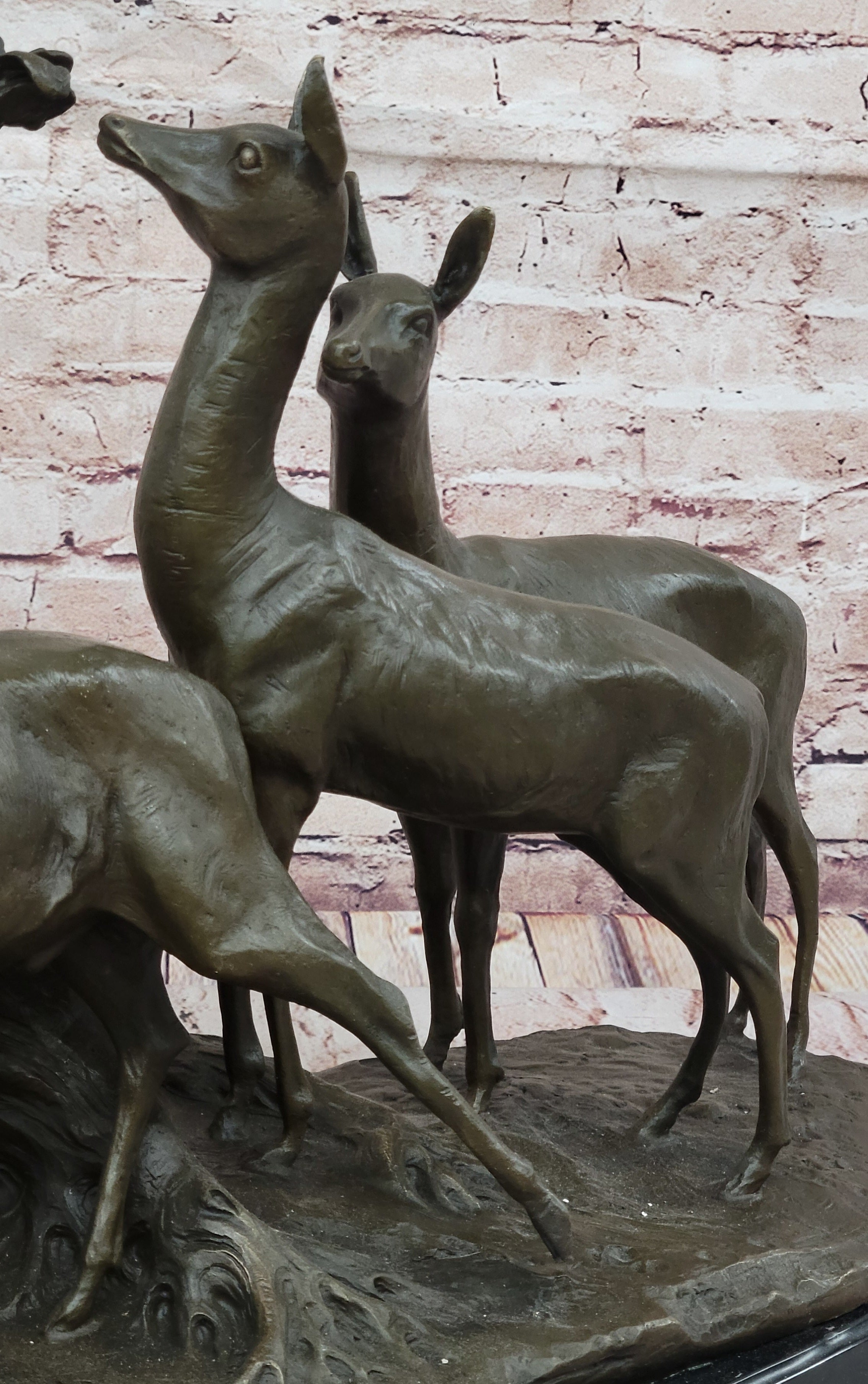 M. Fiot Deer in the Forest; Majestic Bronze Wildlife Sculpture on Marble Base