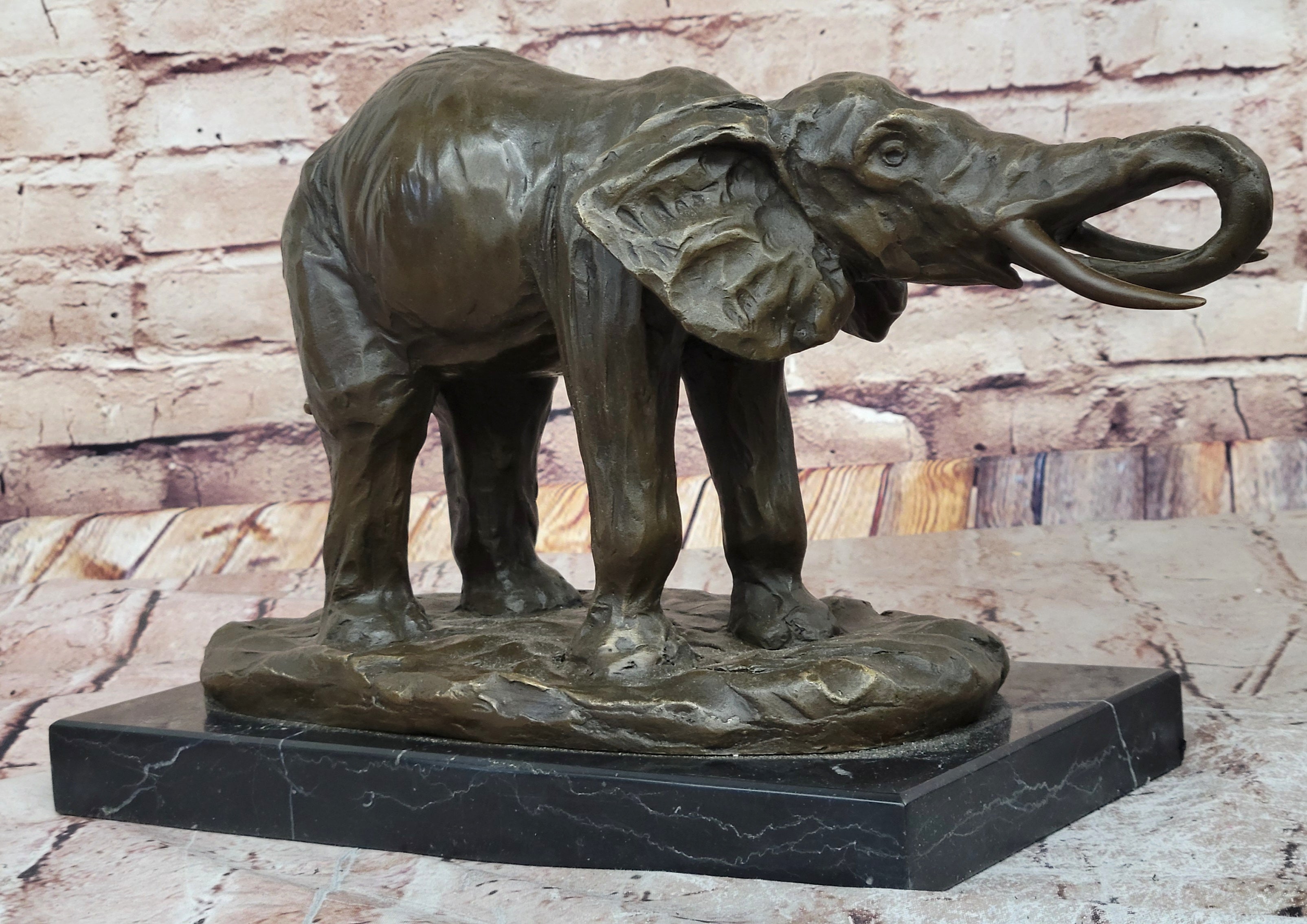 Milo Elephant Bronze Sculpture; Stunning African Wildlife Art on Marble Base