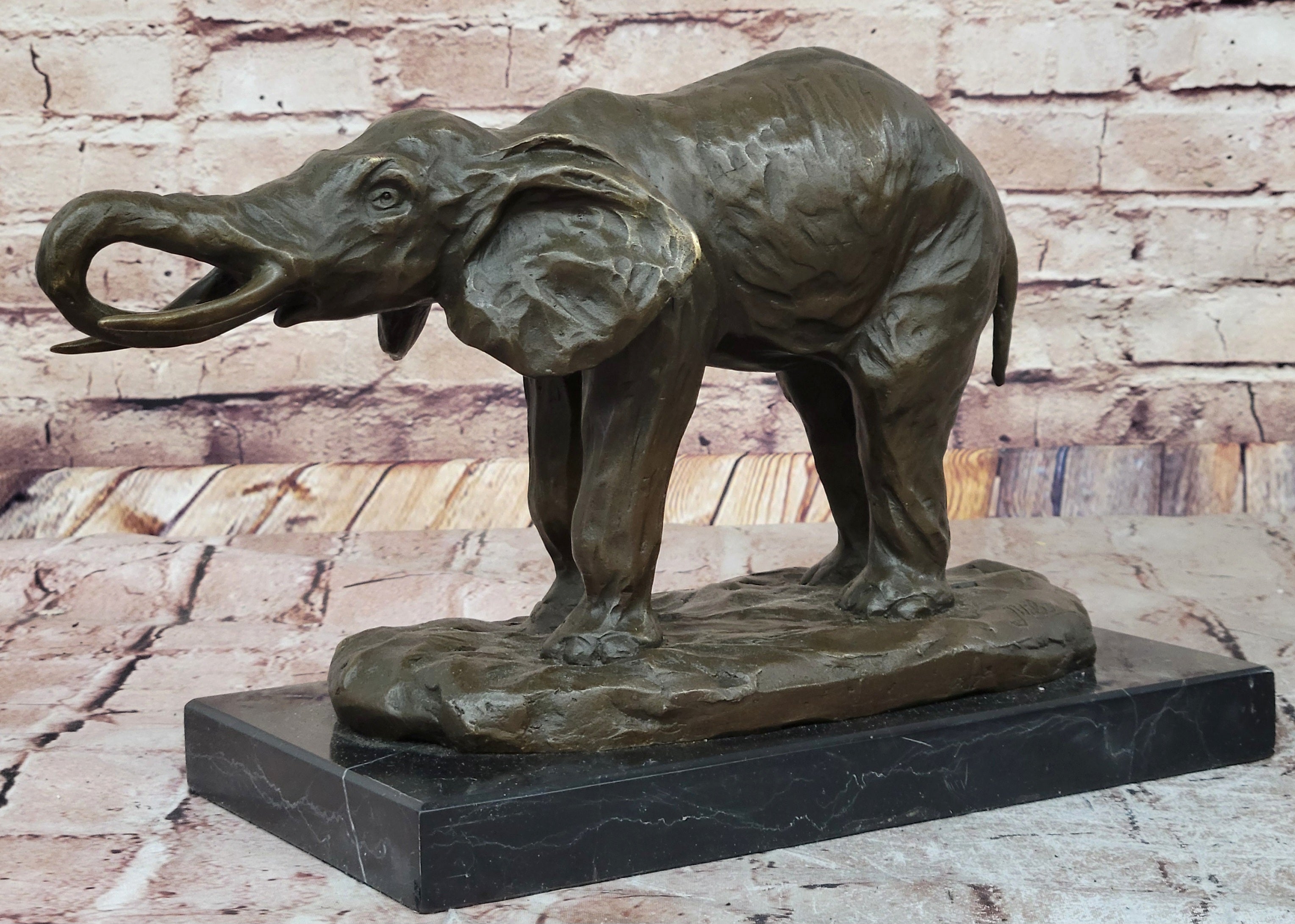 Milo Elephant Bronze Sculpture; Stunning African Wildlife Art on Marble Base