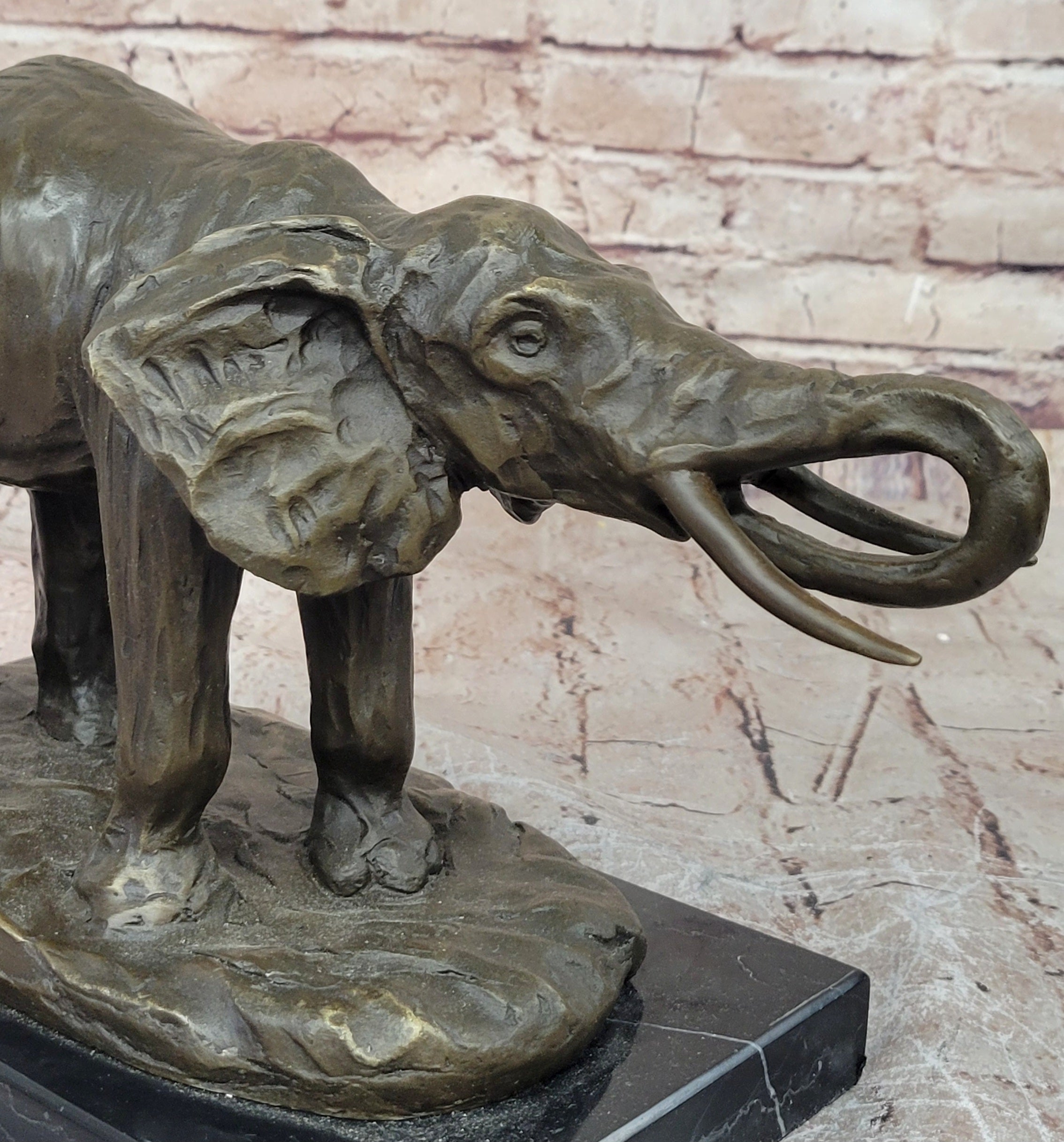 Milo Elephant Bronze Sculpture; Stunning African Wildlife Art on Marble Base
