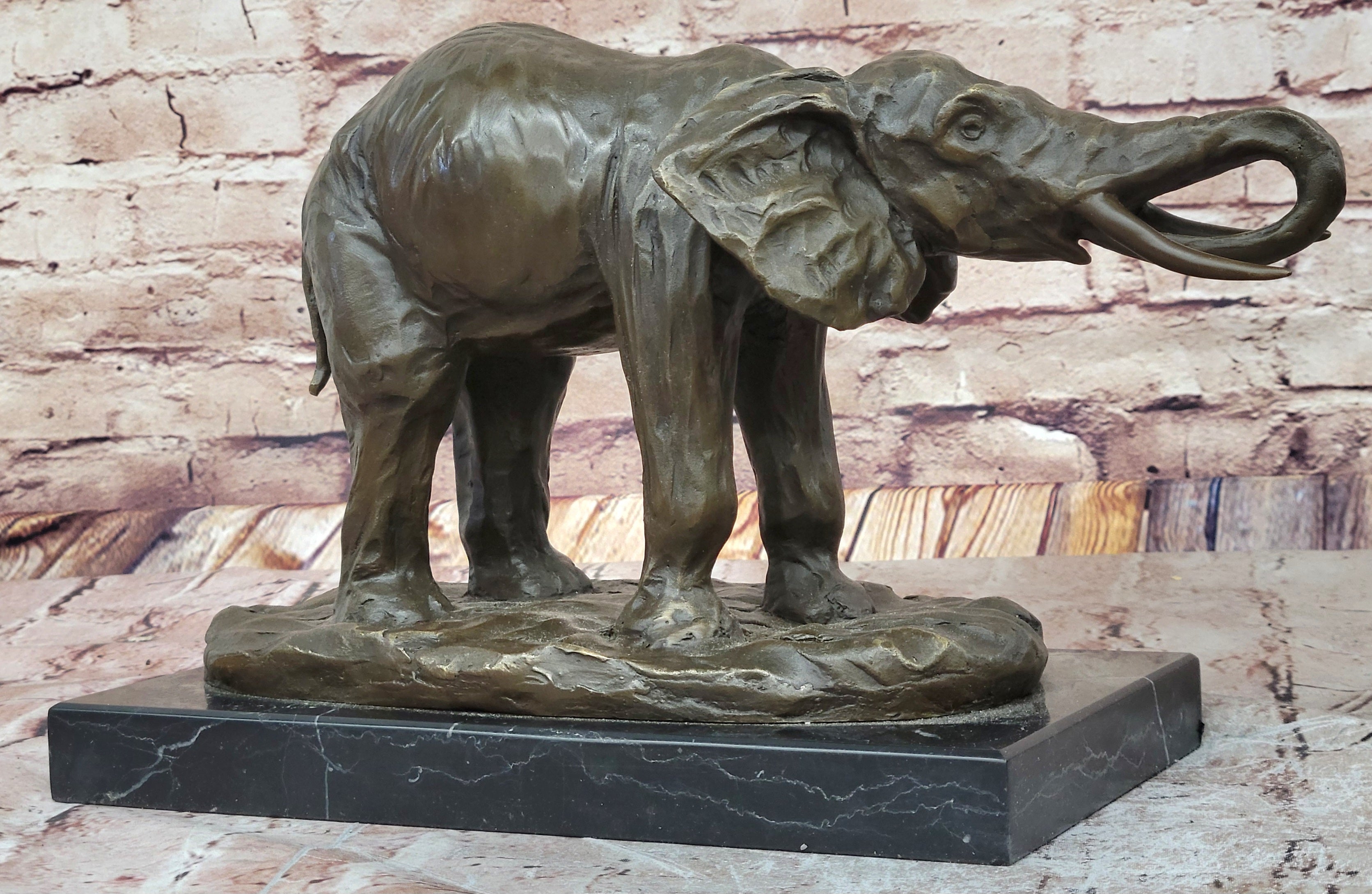 Milo Elephant Bronze Sculpture; Stunning African Wildlife Art on Marble Base
